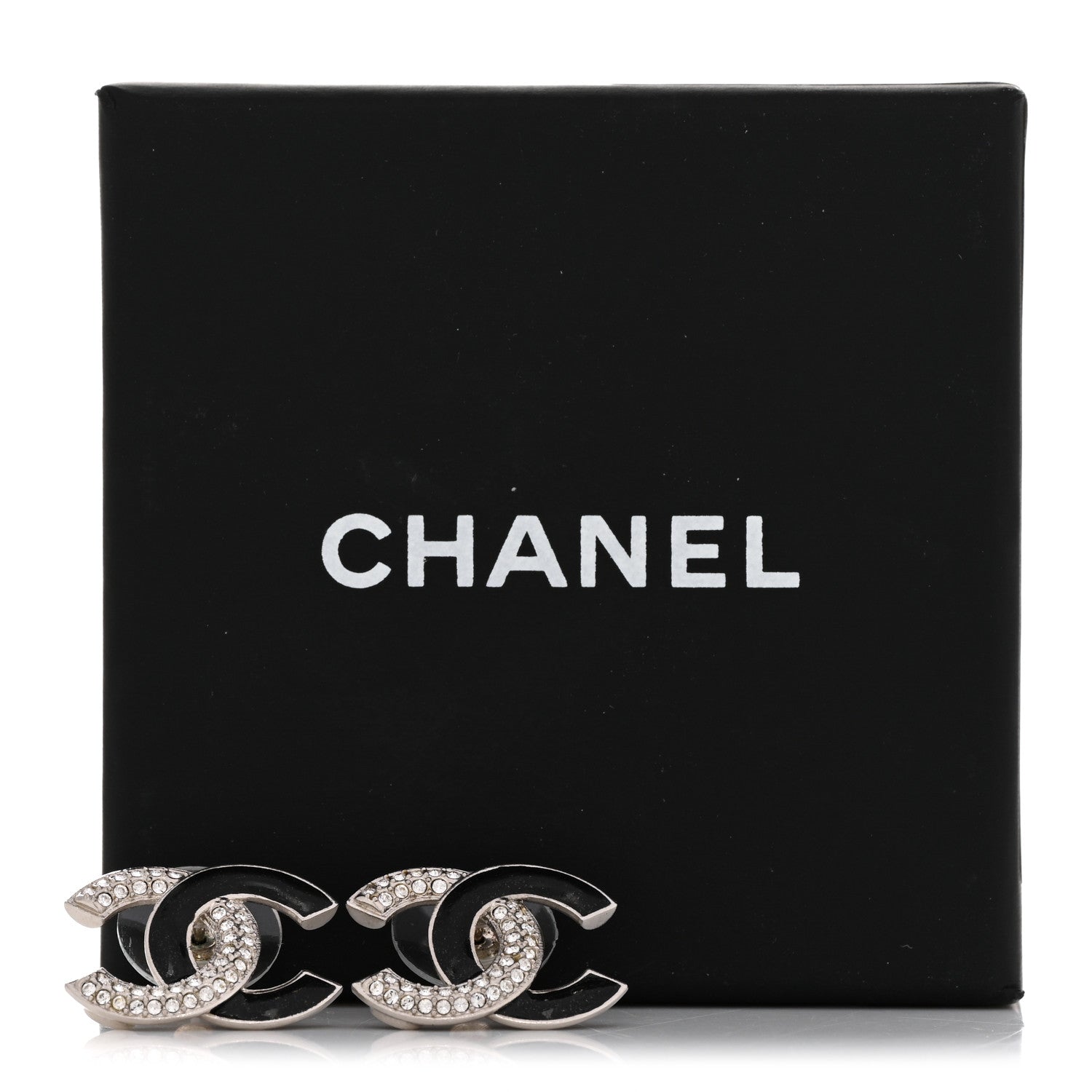 Crystal Enamel CC Earrings Silver Black