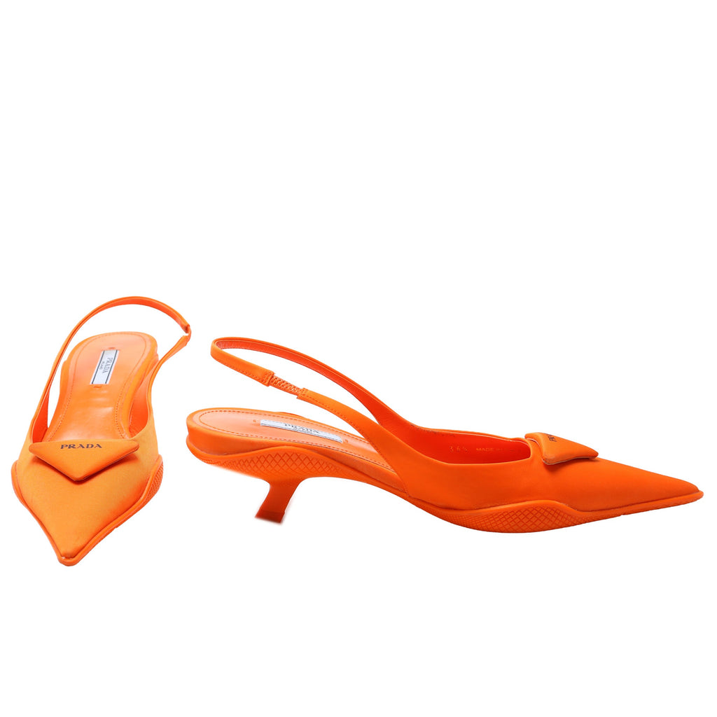 Prada Pointy Toe Slingback Nylon Pumps Size 36.5
