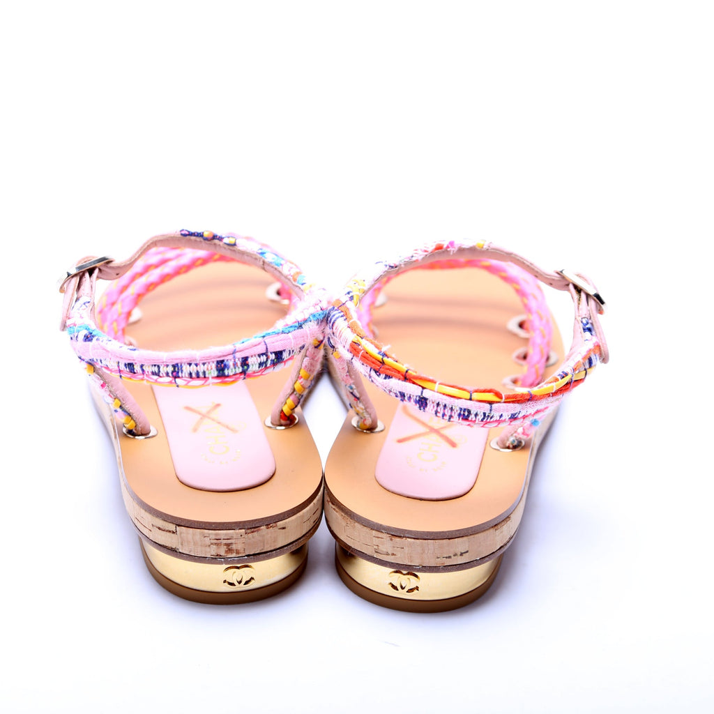 Tweed/Cord Flat Sandals Size 35.5