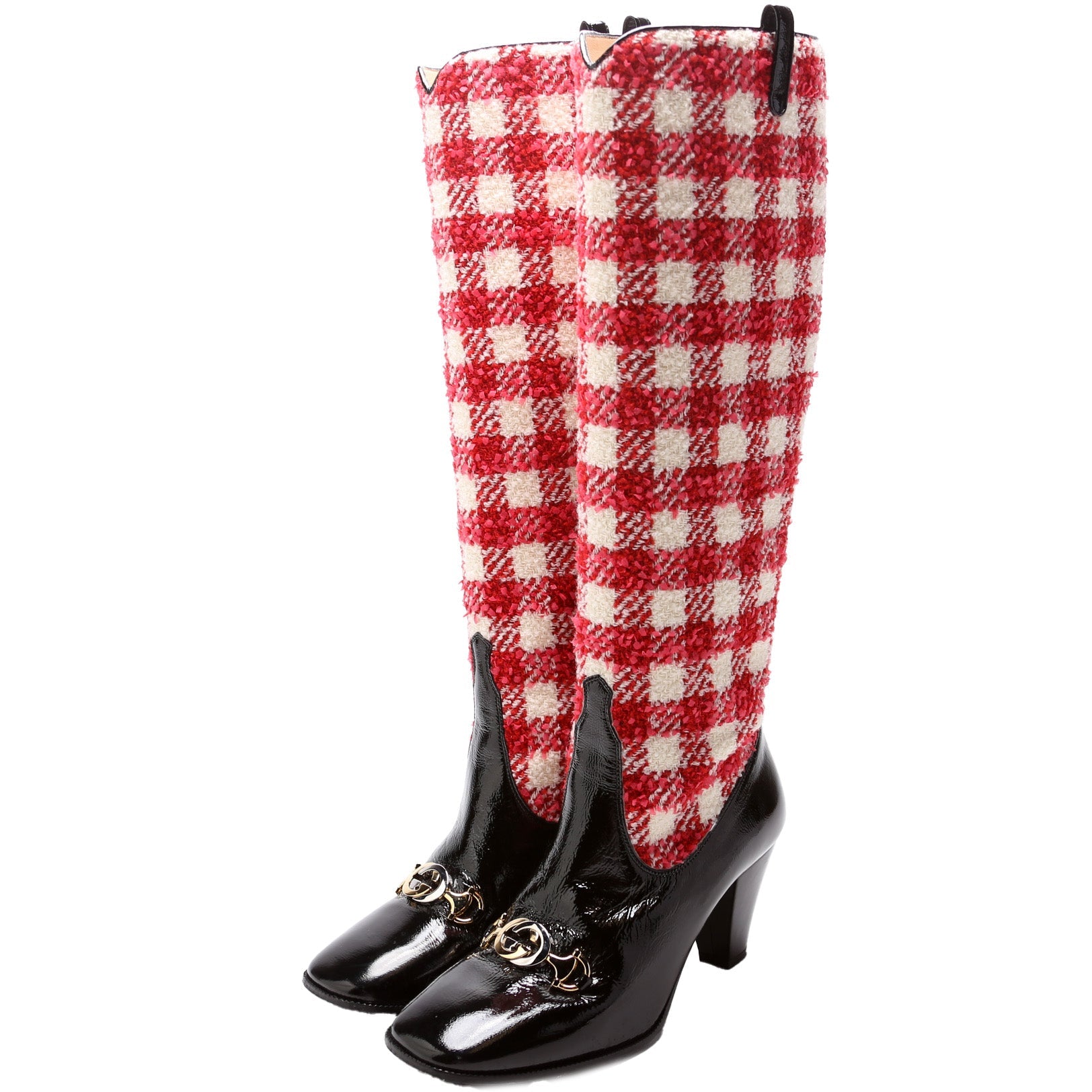 Gucci Horsebit Plaid Knee High Boots Size 37.5