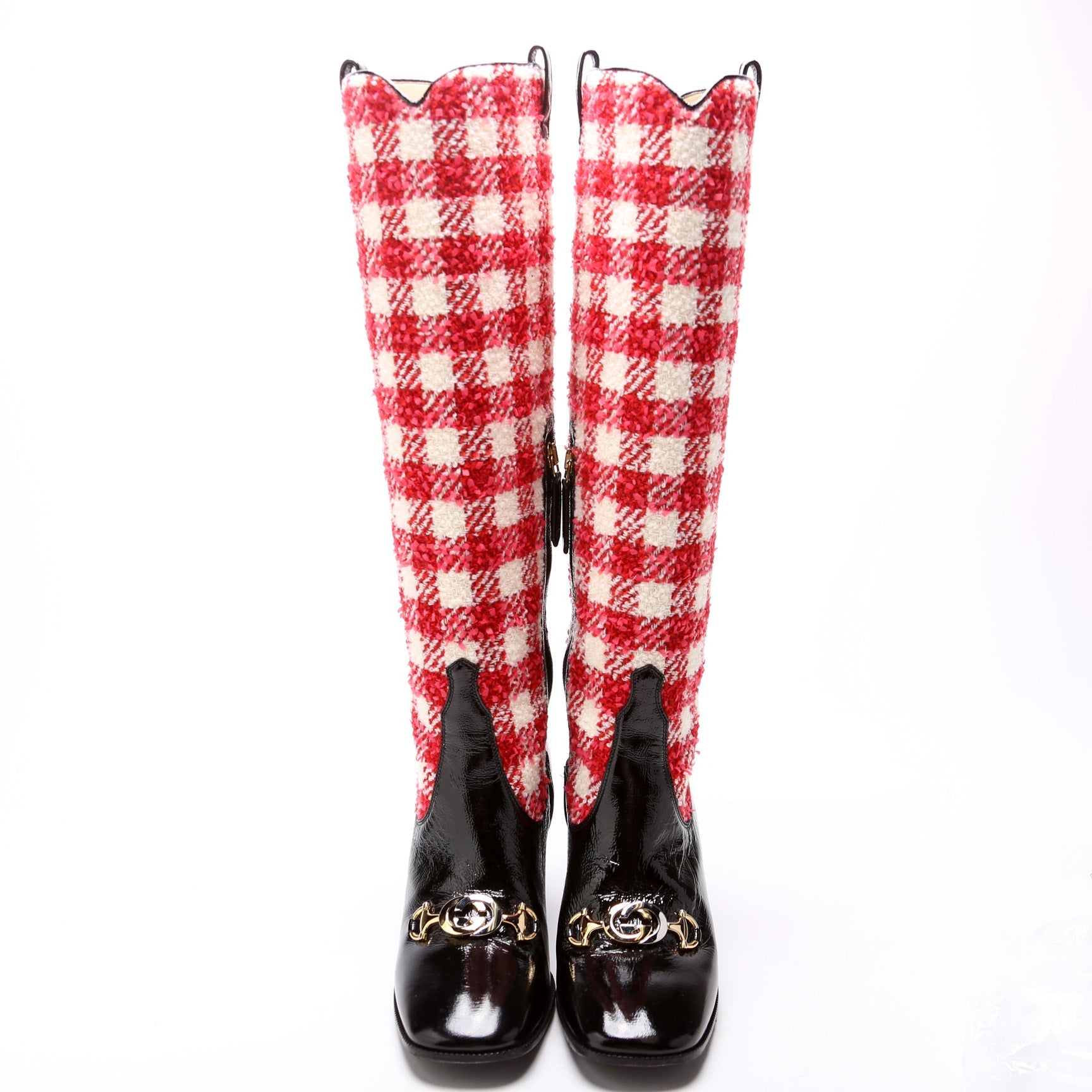 Gucci Horsebit Plaid Knee High Boots Size 37.5