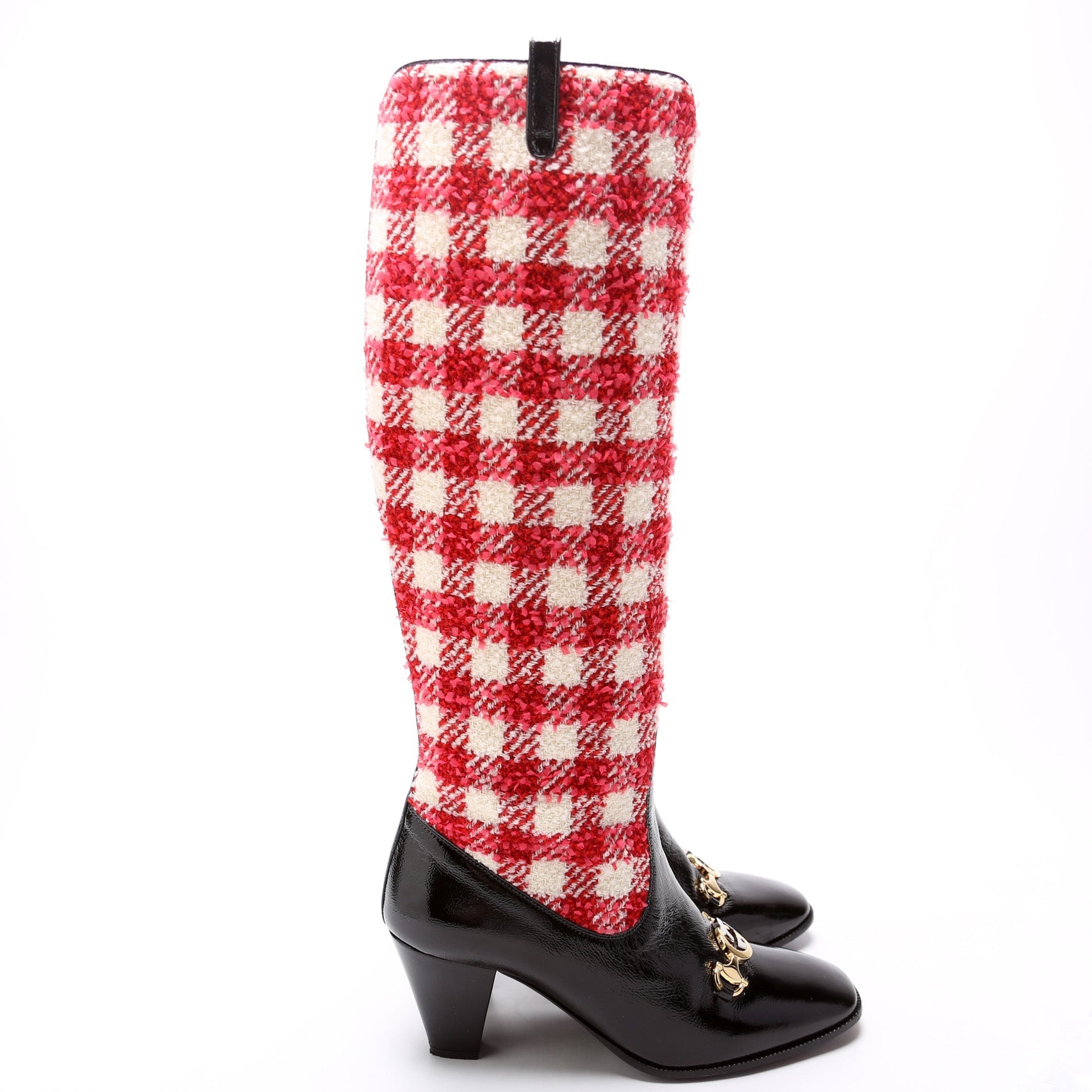 Gucci Horsebit Plaid Knee High Boots Size 37.5