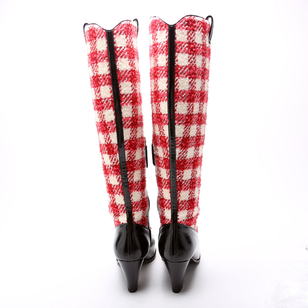 Gucci Horsebit Plaid Knee High Boots Size 37.5