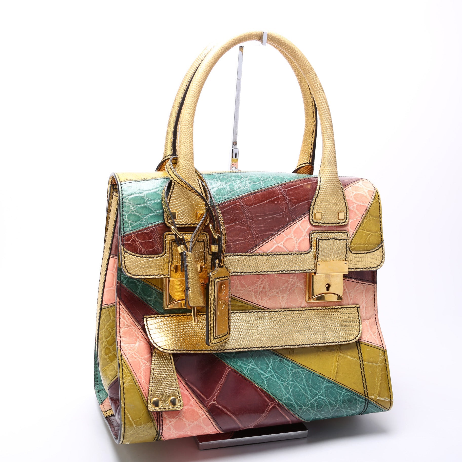 Dome Handbag Patchwork Croc & Lizard