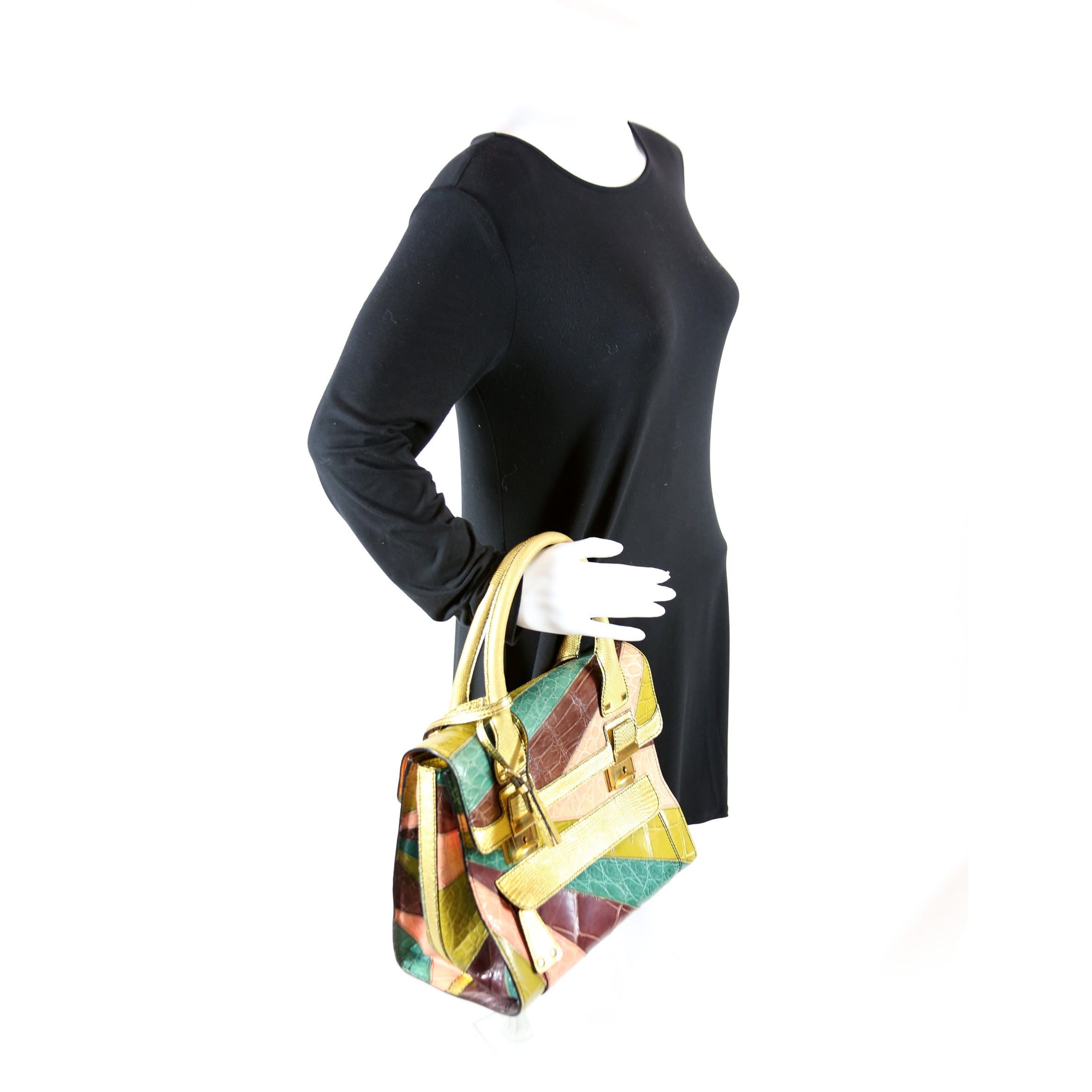 Dome Handbag Patchwork Croc & Lizard