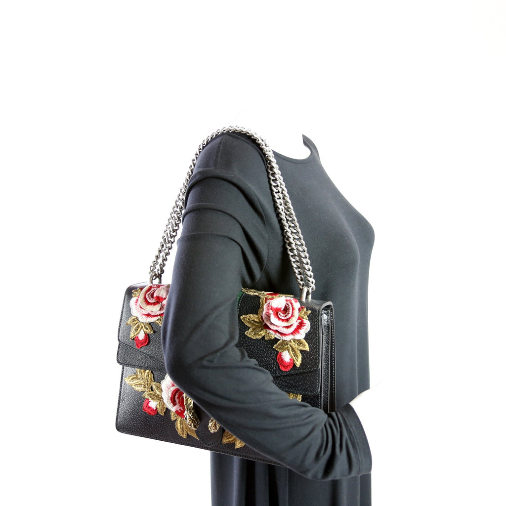 403348 Dionysus Leather Floral Embroidered Shoulder Medium