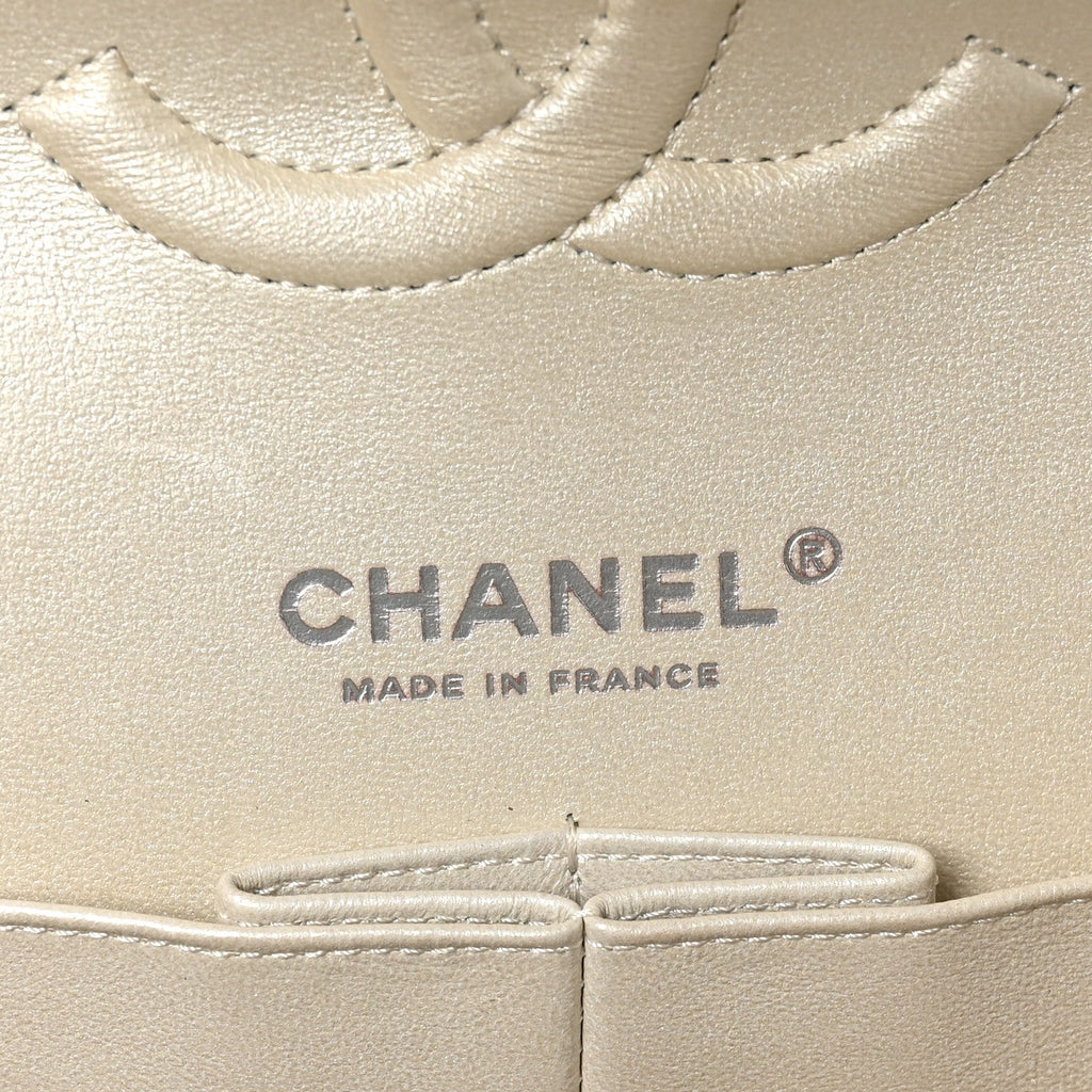 Chanel Metallic Goatskin Quilted Ombre Medium Double Flap Grey Green