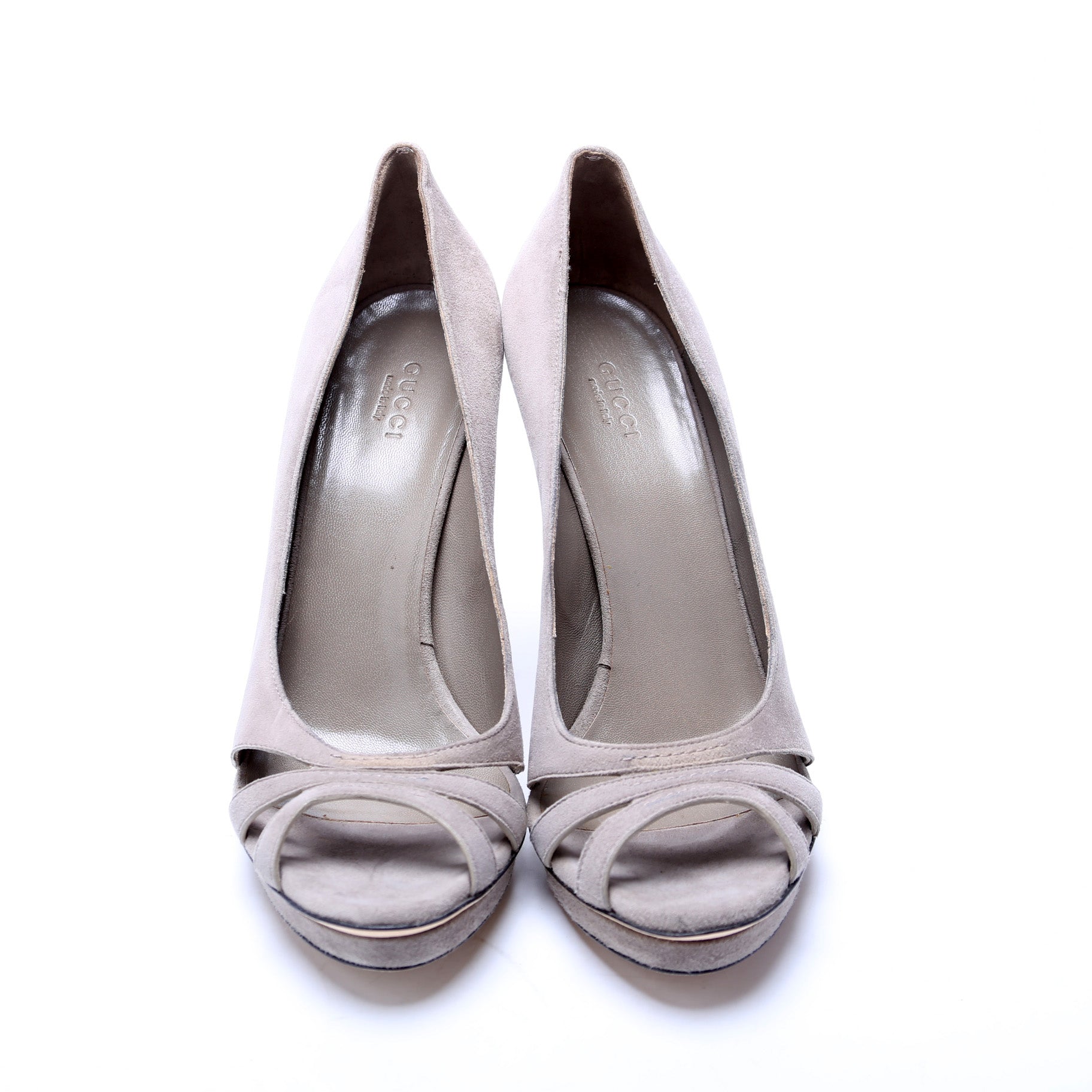 Gucci Bamboo Accent Peep Toe Suede Pumps Size 38.5