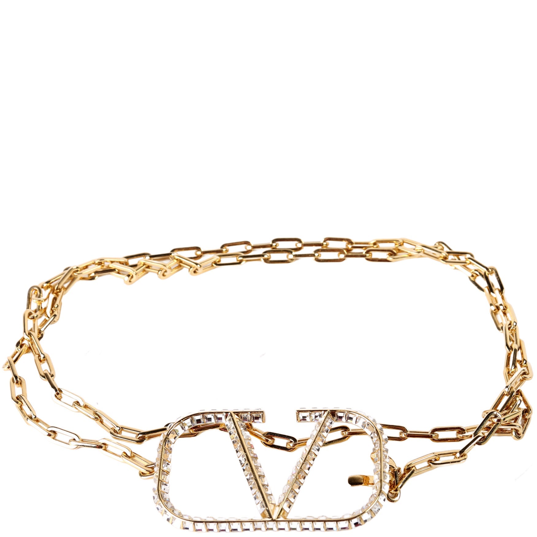 Crystal VLogo Signature Chain Belt Size M