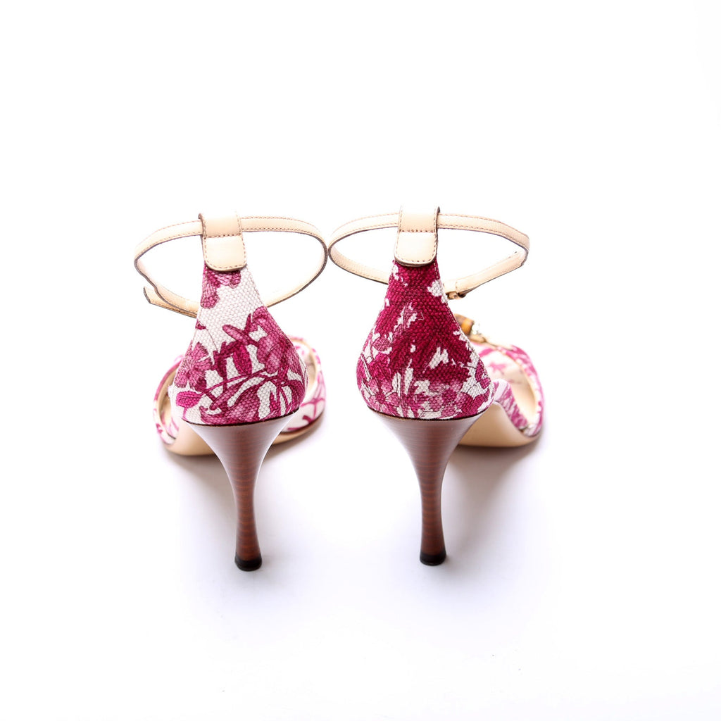 Floral Canvas Heeled Sandals Size 38.5