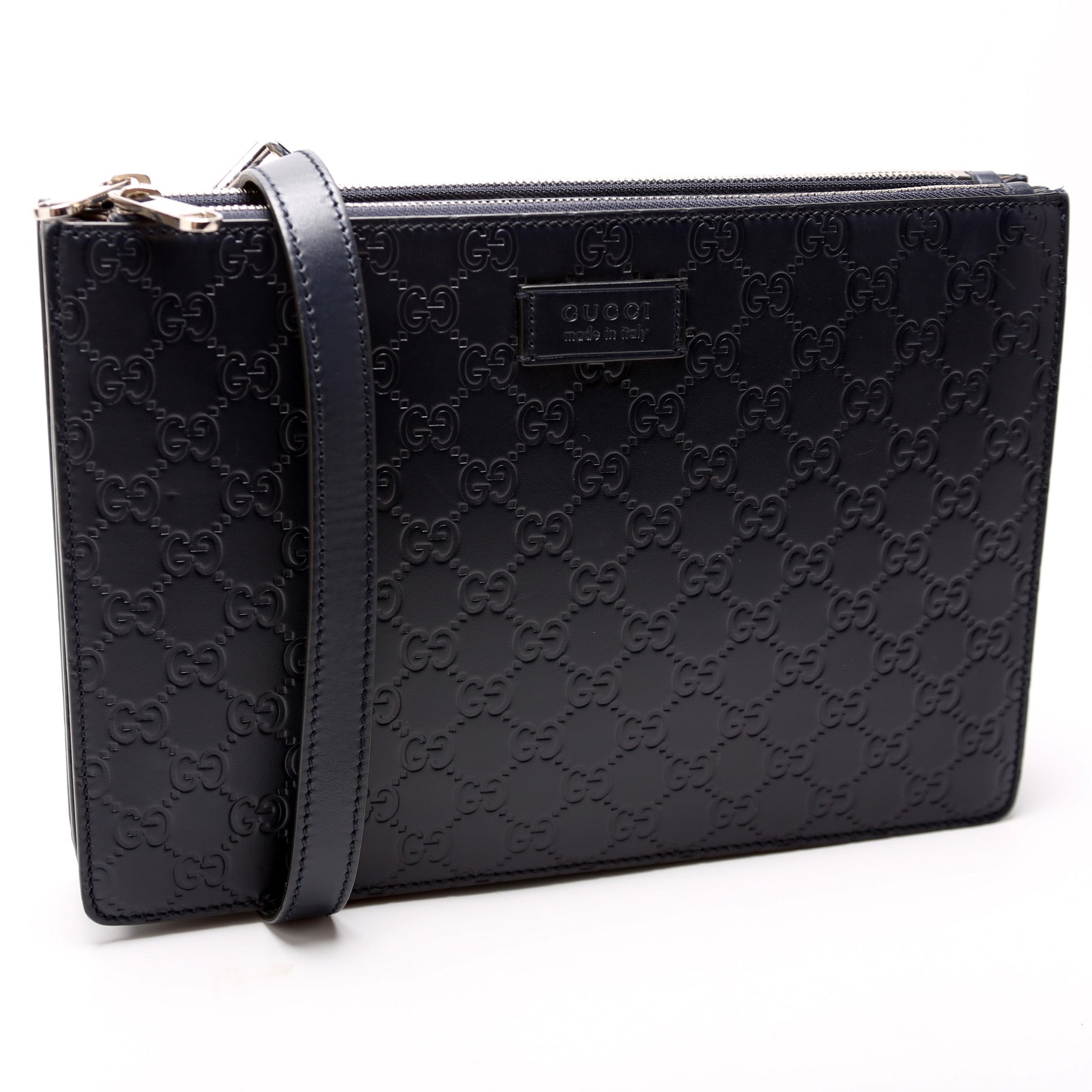 450953 GG Leather Double Zip Messenger