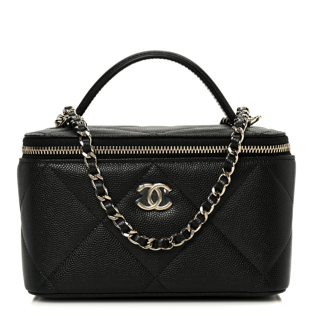 Chanel Caviar Quilted Top Handle Long Vanity Black
