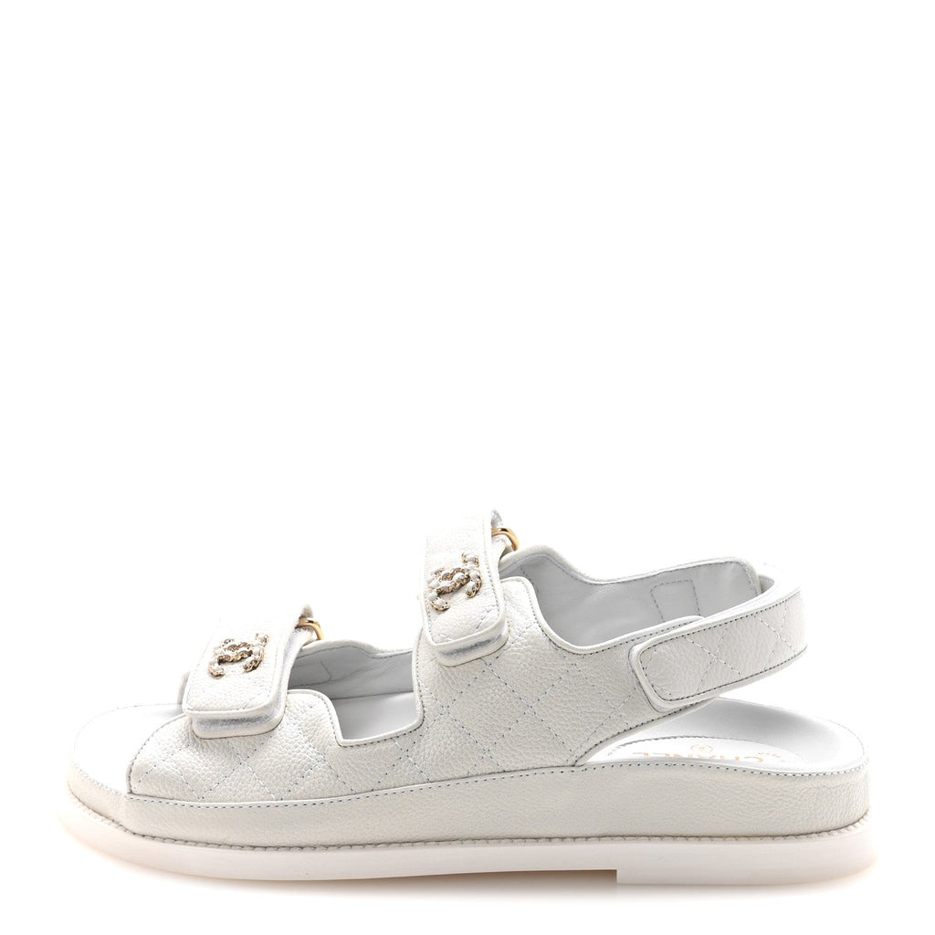 Grained Calfskin Velcro Dad Sandals 36.5 White