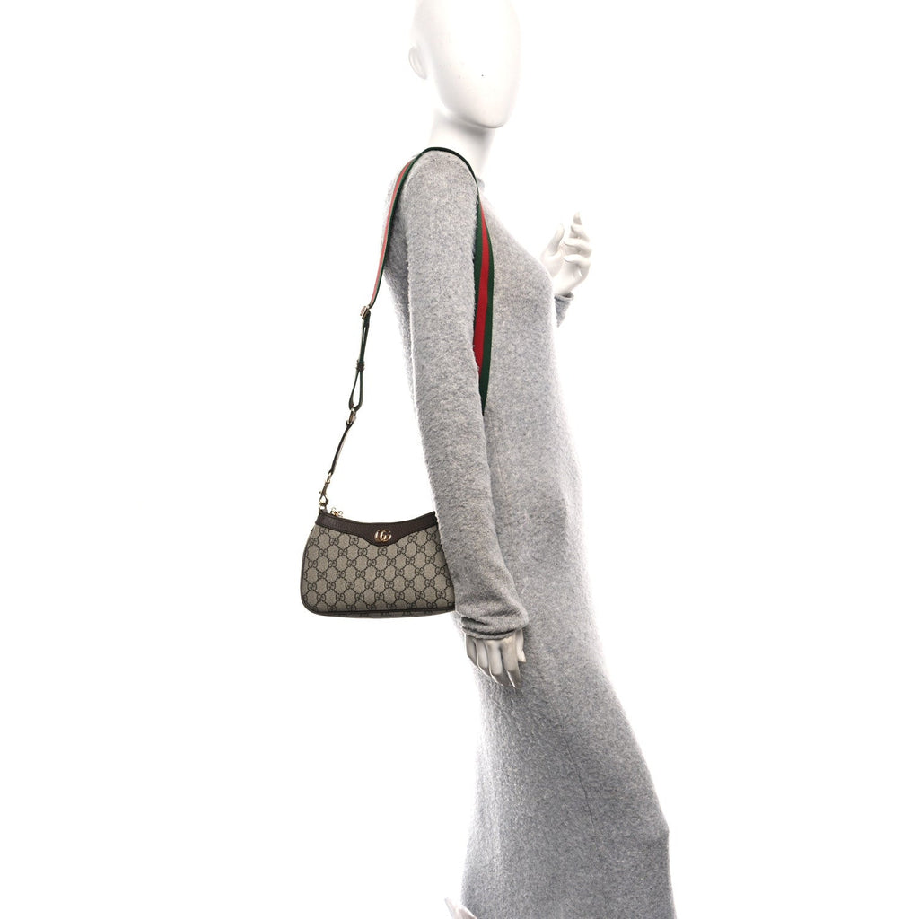 Gucci GG Supreme Monogram Textured Dollar Calfskin Web Small Ophidia GG Handbag Beige Ebony New Acero