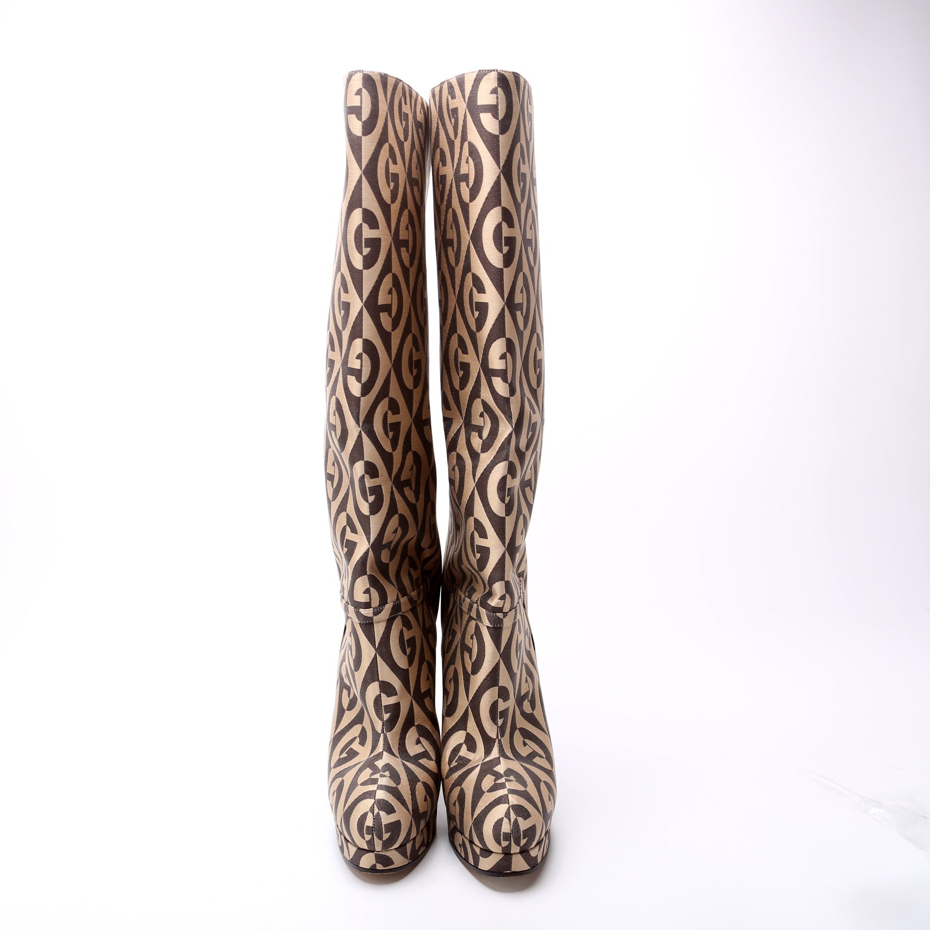 Gucci G Rhombus Fabric Platform Boots Size 36