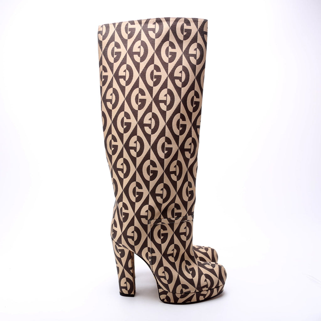 Gucci G Rhombus Fabric Platform Boots Size 36