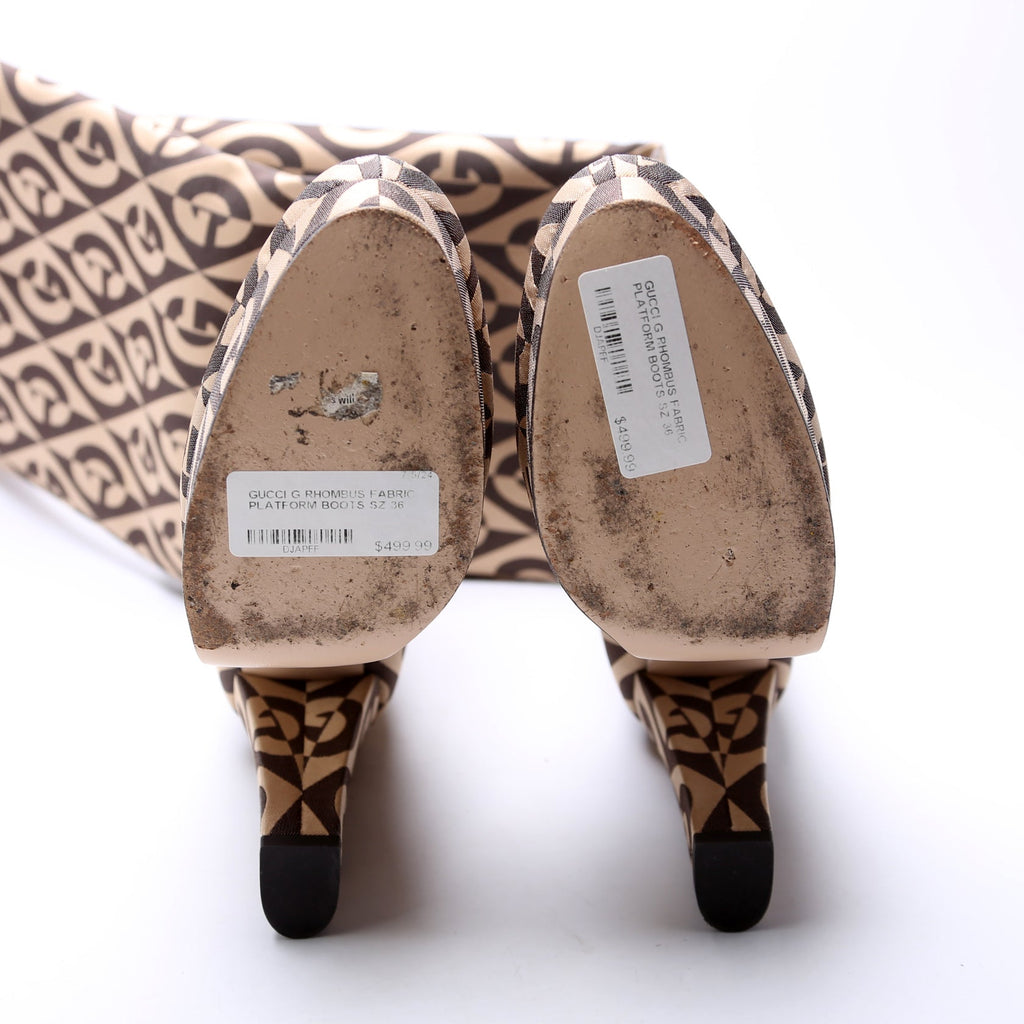 Gucci G Rhombus Fabric Platform Boots Size 36