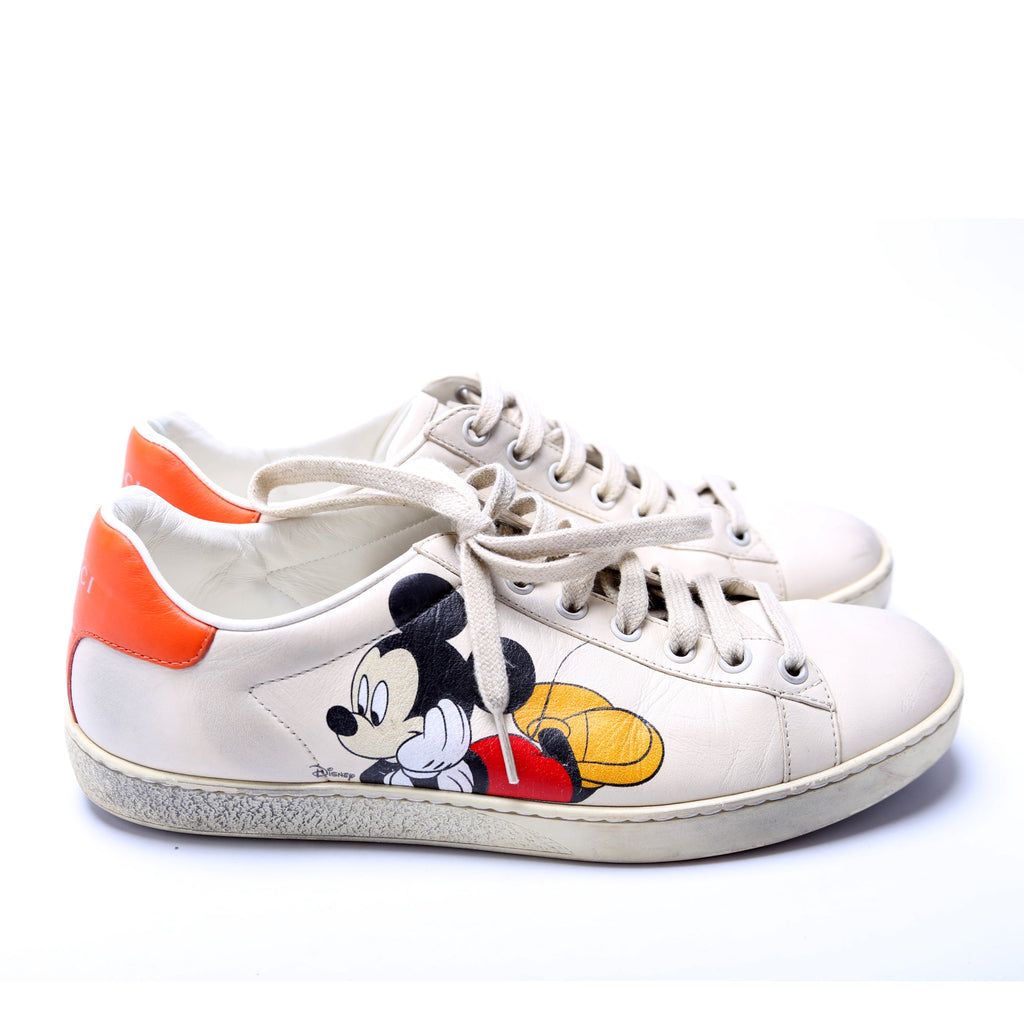 Gucci X Disney Distressed Ace Leather Mickey Mouse Sneakers Size 37.5