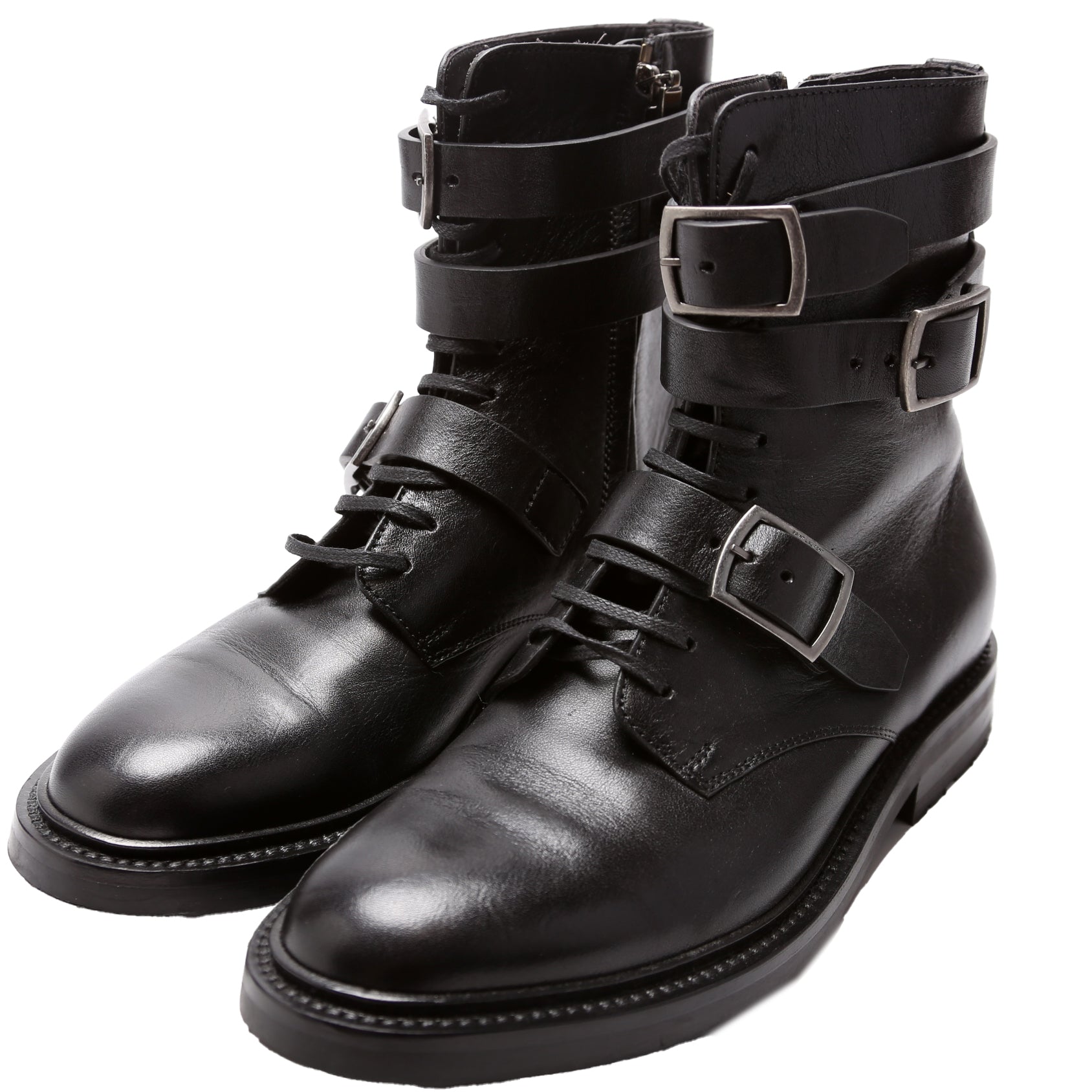 SAINT LAURENT Army 20 Strap Leather Boots Size 38
