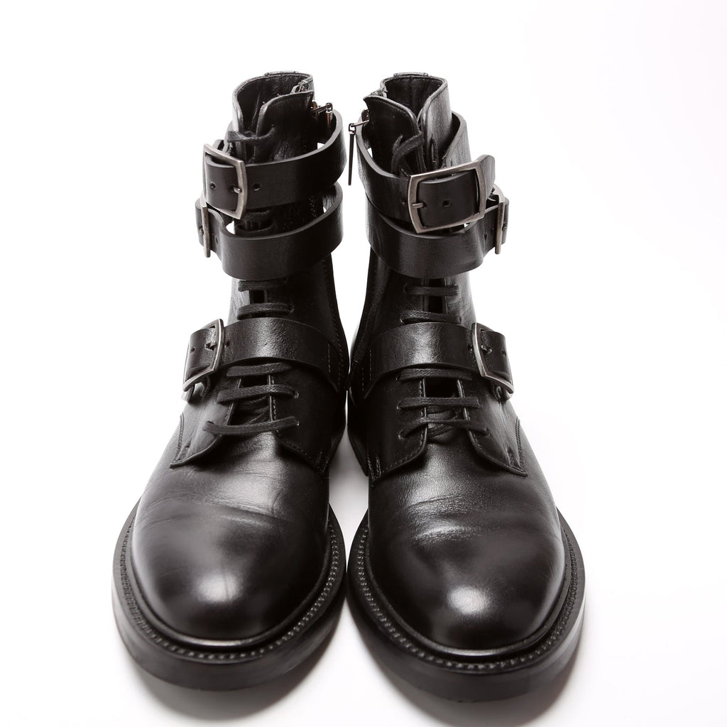 SAINT LAURENT Army 20 Strap Leather Boots Size 38