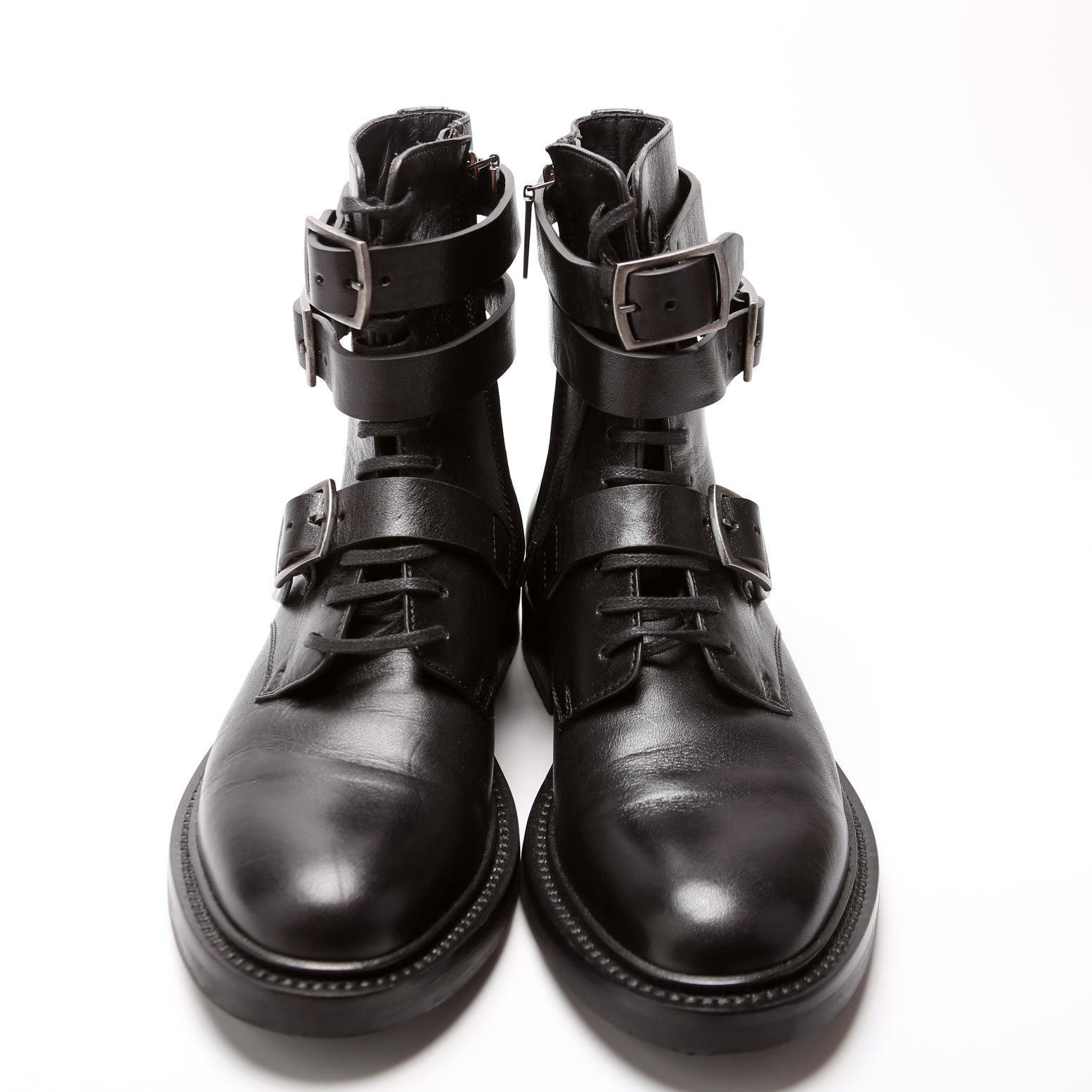 SAINT LAURENT Army 20 Strap Leather Boots Size 38