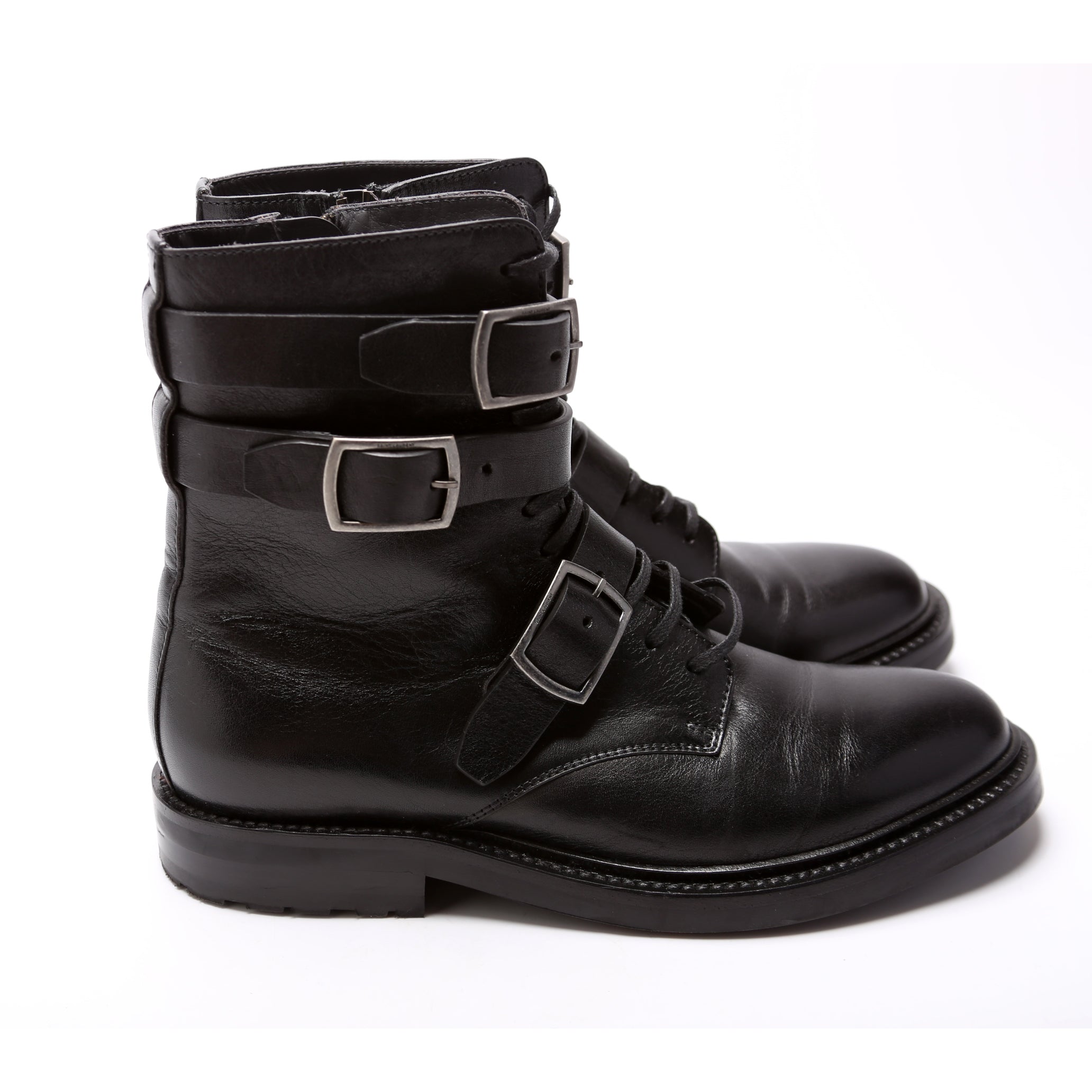 SAINT LAURENT Army 20 Strap Leather Boots Size 38