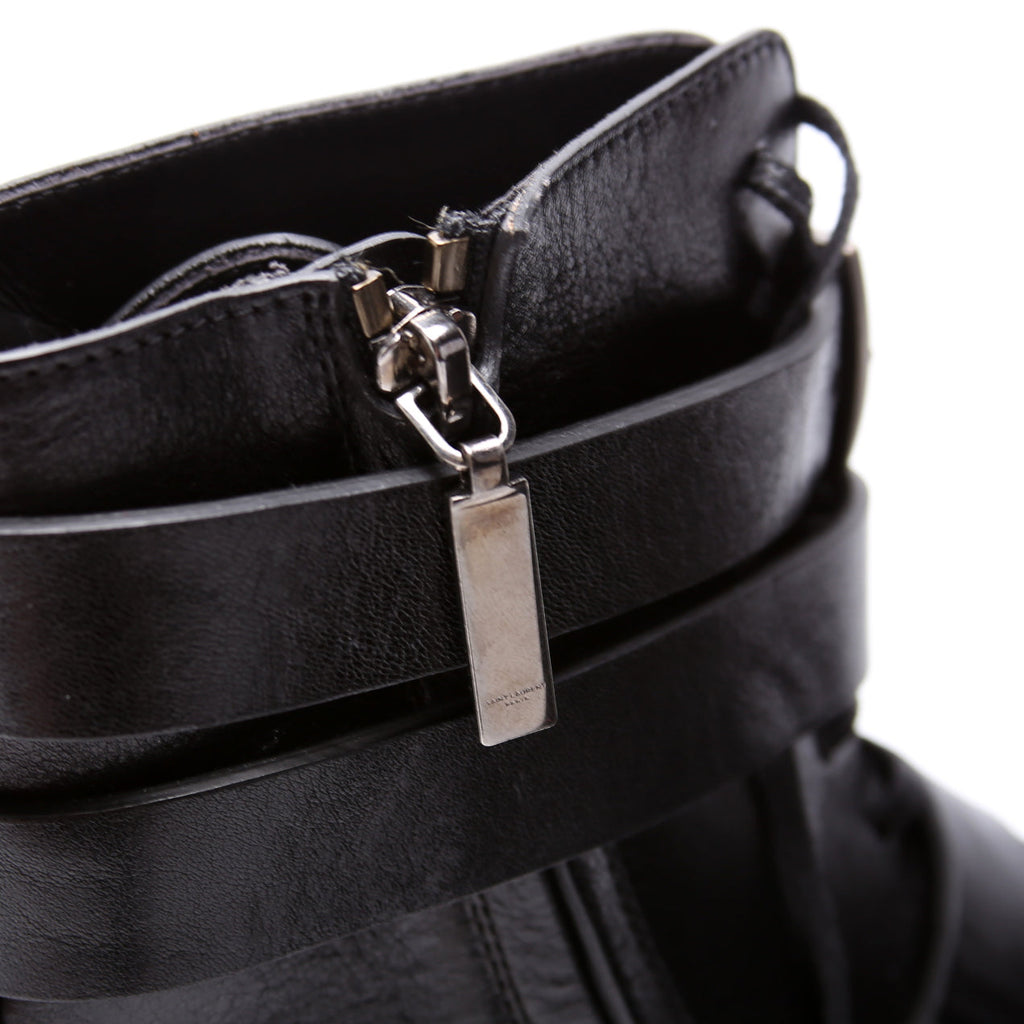 SAINT LAURENT Army 20 Strap Leather Boots Size 38