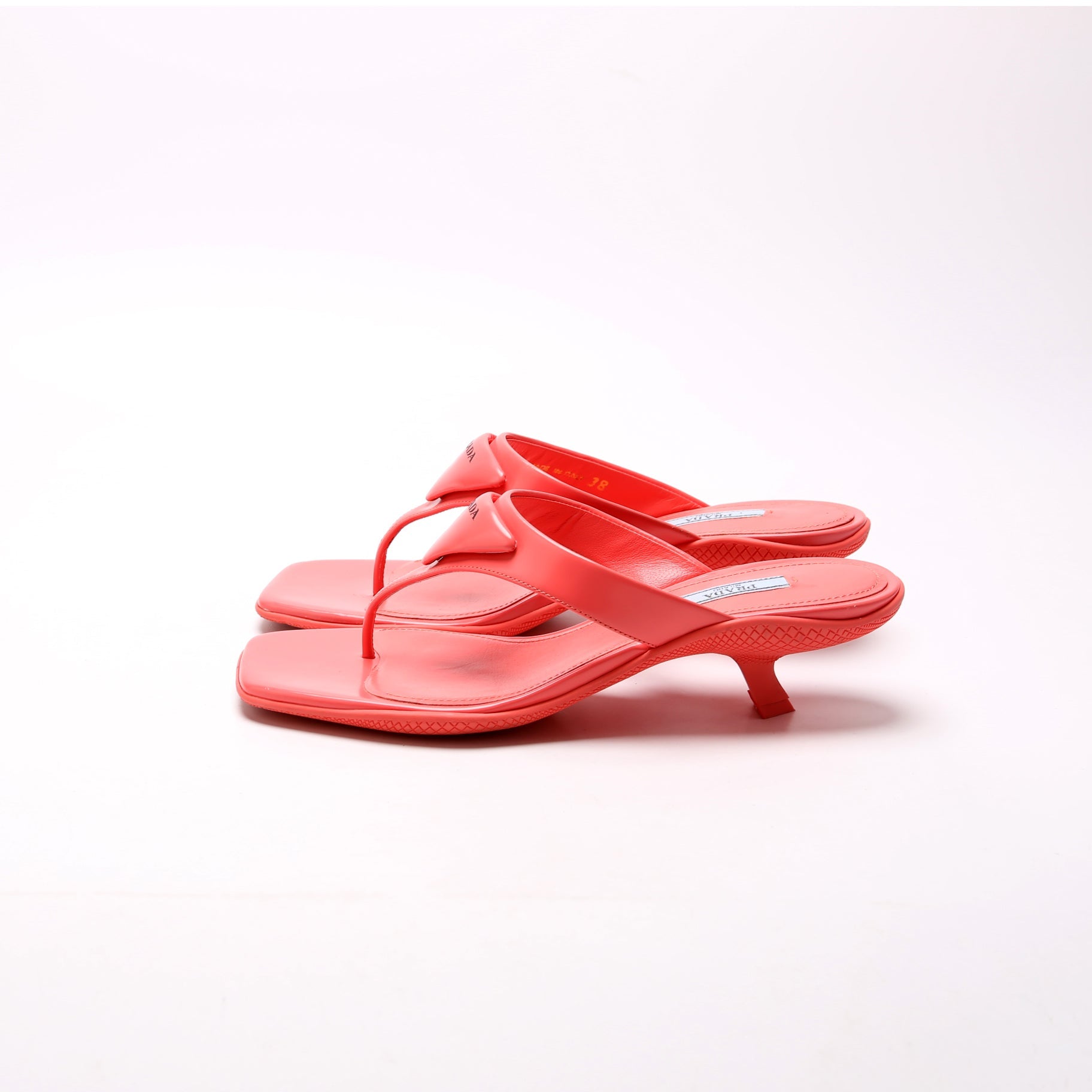 Prada T-Strap Logo Kitten Sandals Size 38
