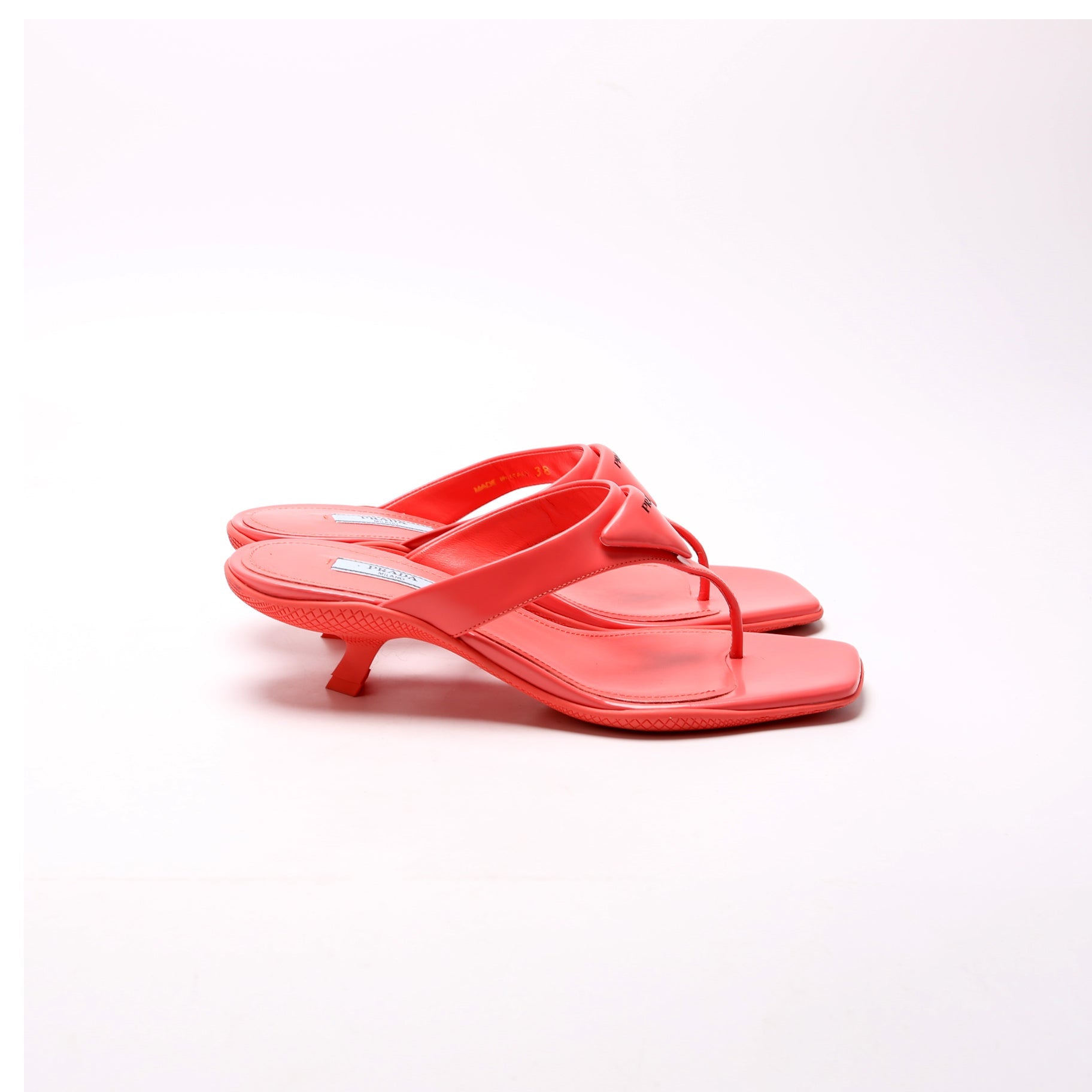 Prada T-Strap Logo Kitten Sandals Size 38