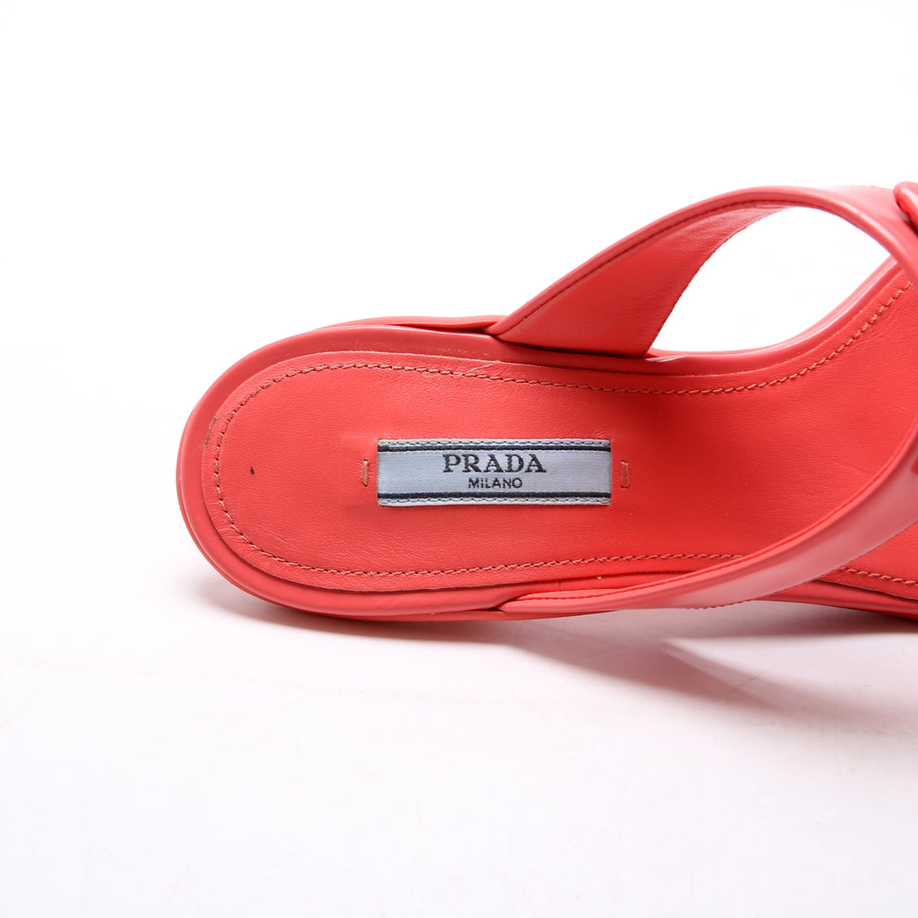 Prada T-Strap Logo Kitten Sandals Size 38