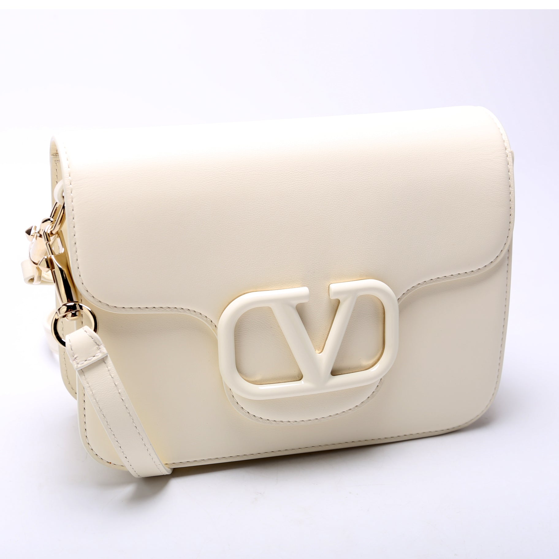 Loco V Logo Calfskin Flap Shoulder Bag