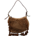 Oyster Hobo Small Beaded Suede Tassel Leather w/ Lizard