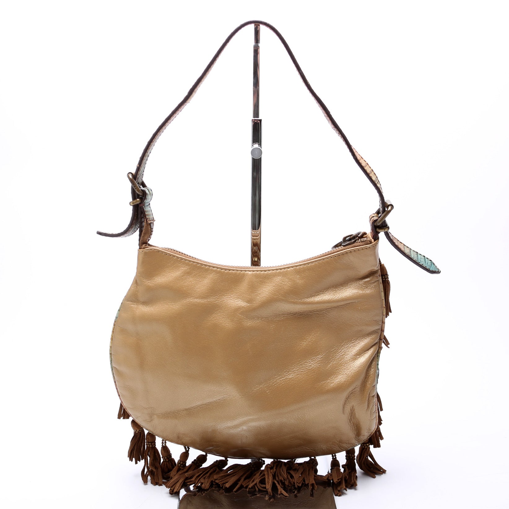 Oyster Hobo Small Beaded Suede Tassel Leather w/ Lizard
