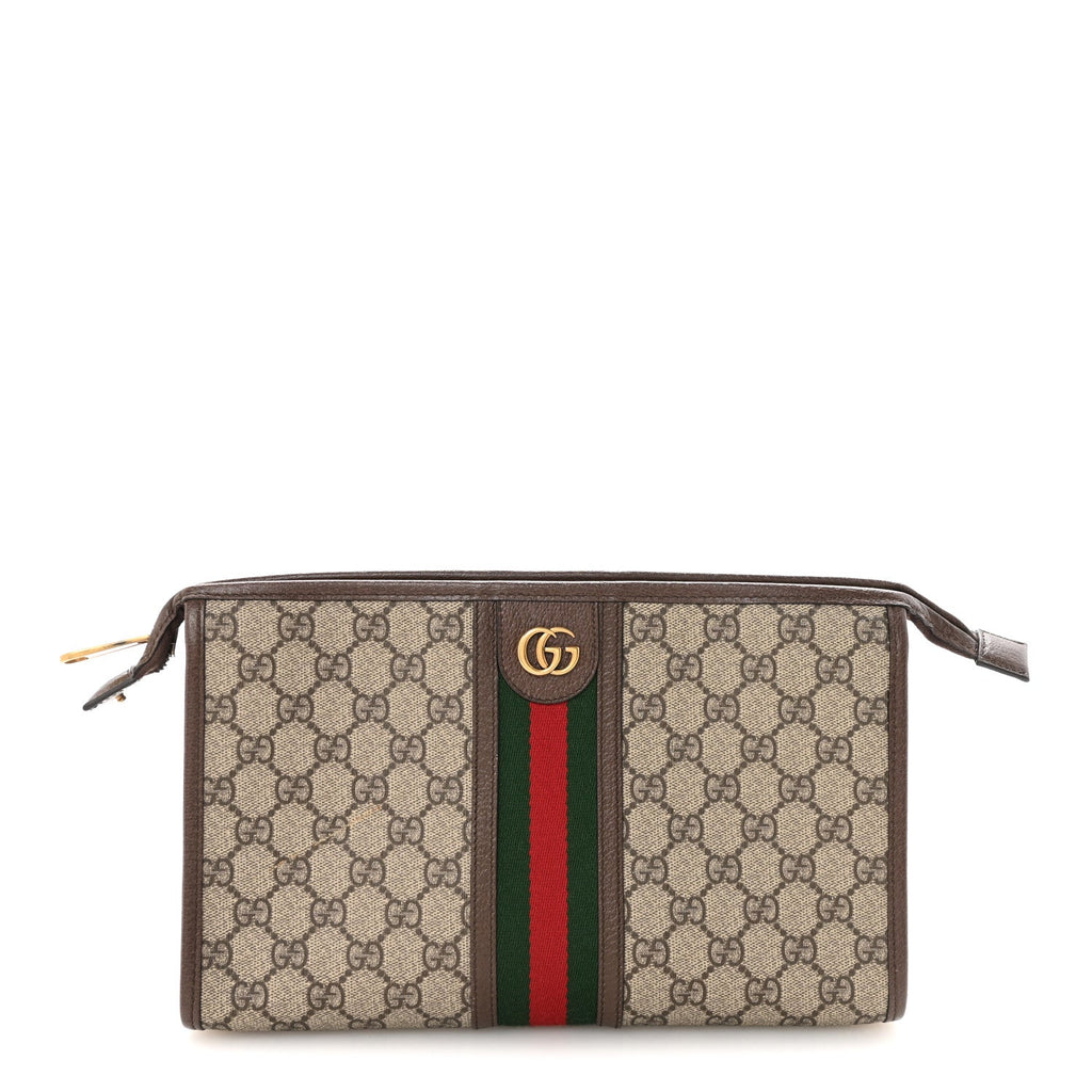 Gucci GG Supreme Monogram Web Ophidia GG Toiletry Case Beige New Acero