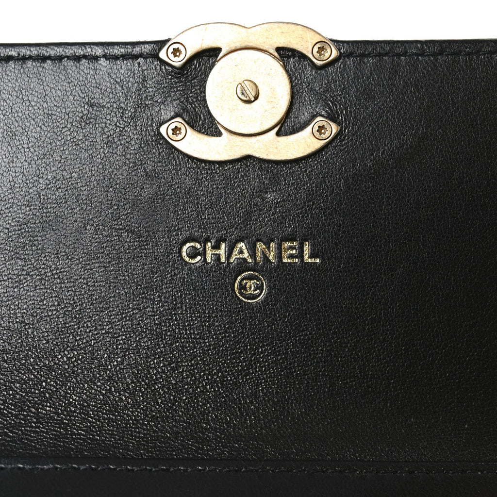 Chanel Lambskin Quilted Double Chain Flap Phone Holder With Chain Black