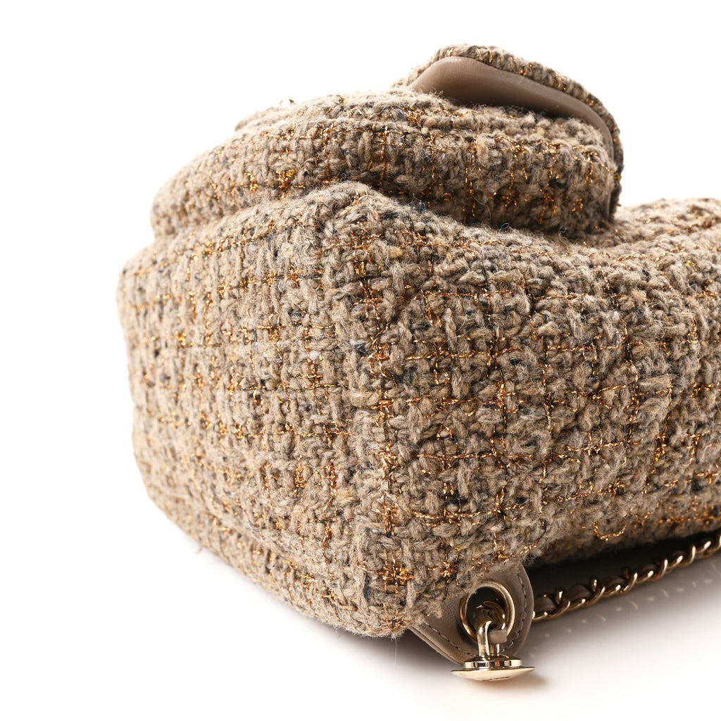 Chanel Tweed Front Pocket Backpack Beige