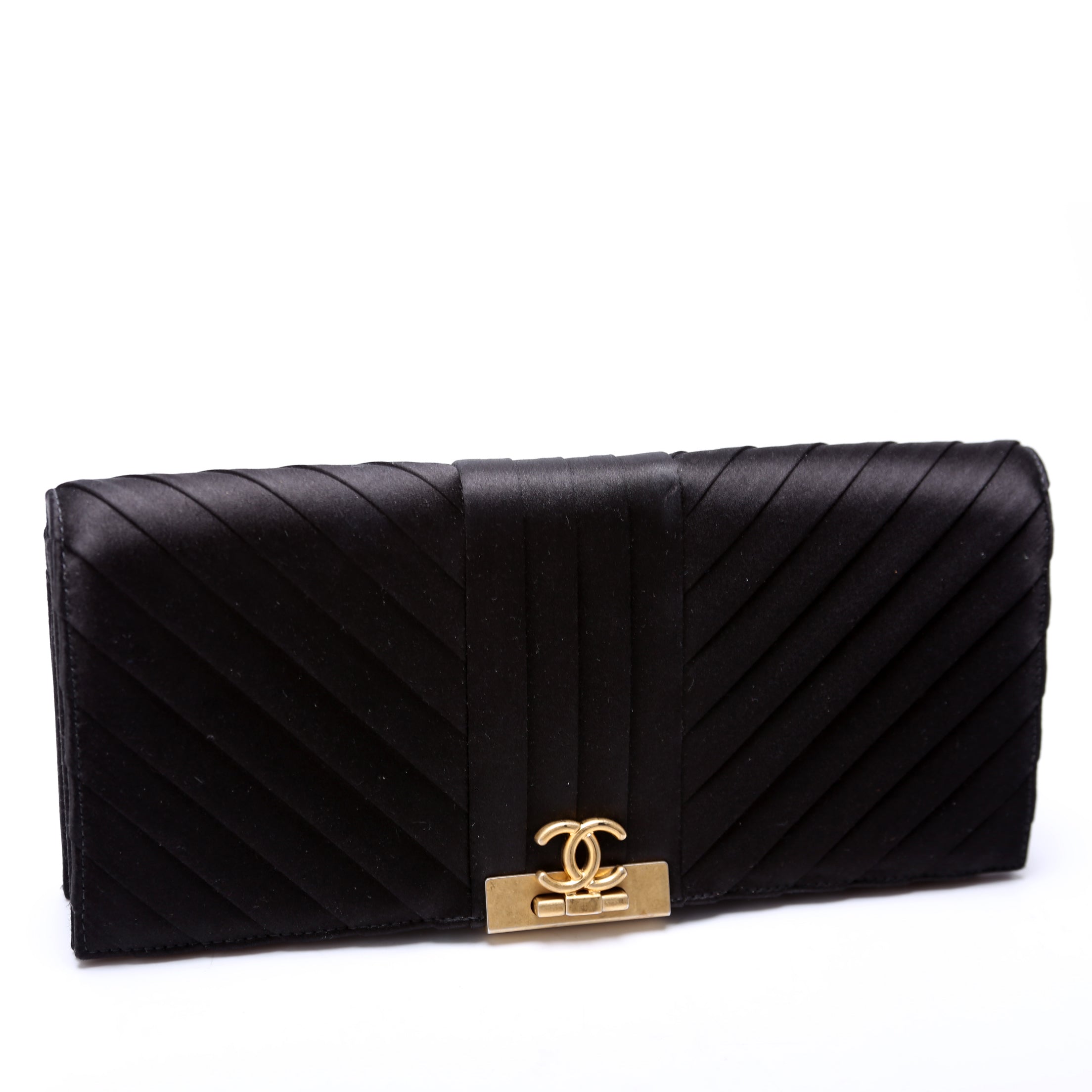 CC Flip Lock Pleated Satin Clutch 29M