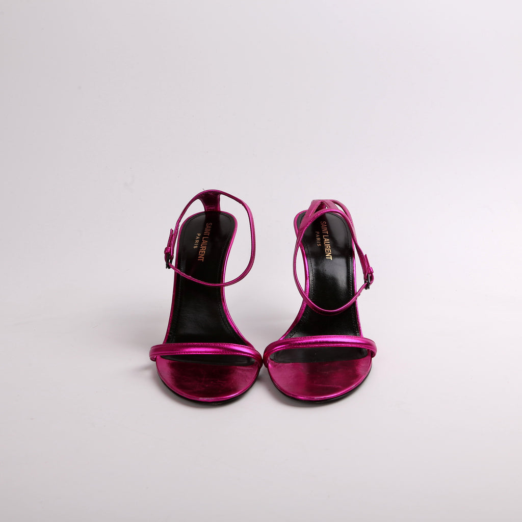 SAINT LAURENT Metallic Lambskin Lexi Ankle Strap Sandals Size 39.5