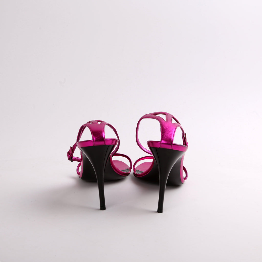 SAINT LAURENT Metallic Lambskin Lexi Ankle Strap Sandals Size 39.5