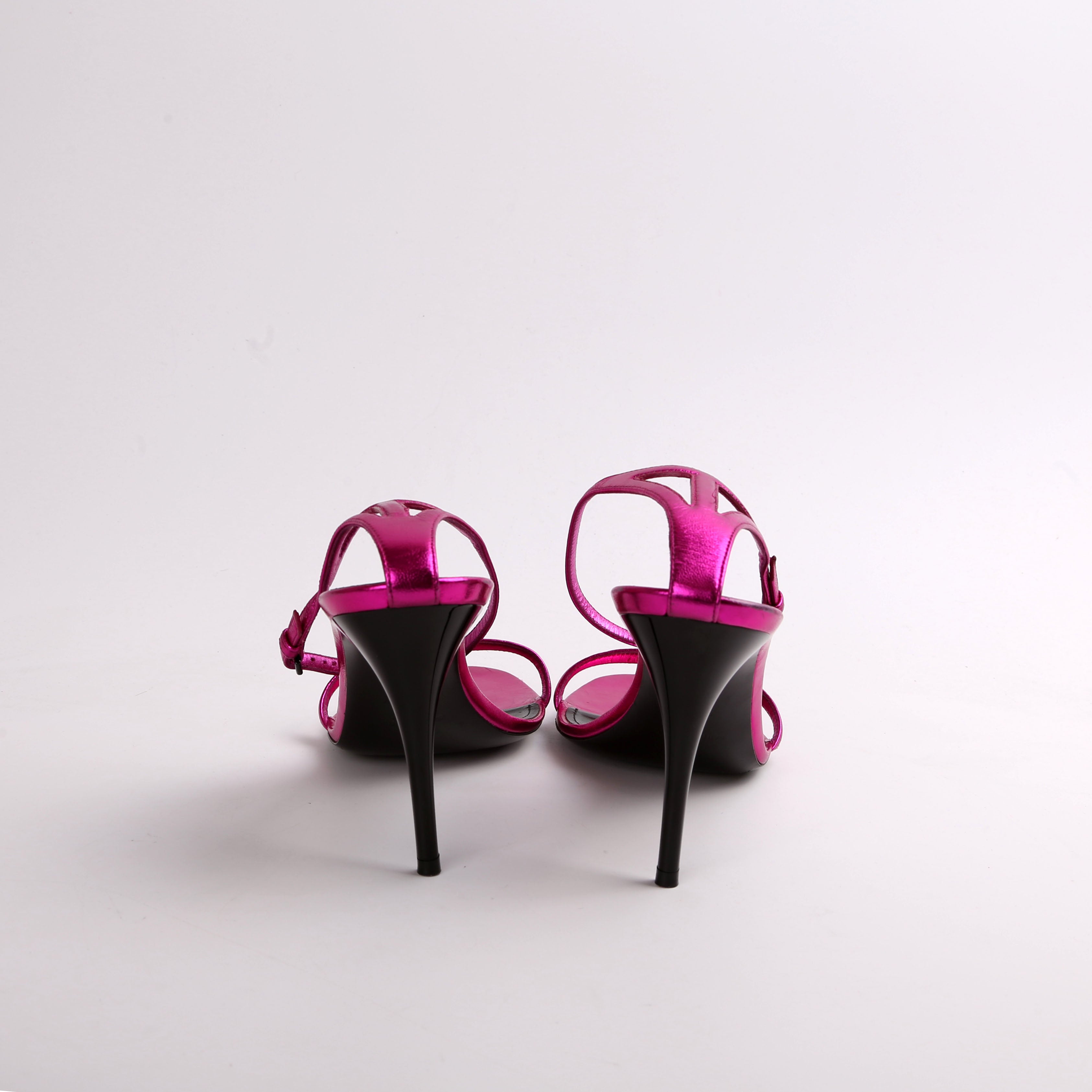 SAINT LAURENT Metallic Lambskin Lexi Ankle Strap Sandals Size 39.5