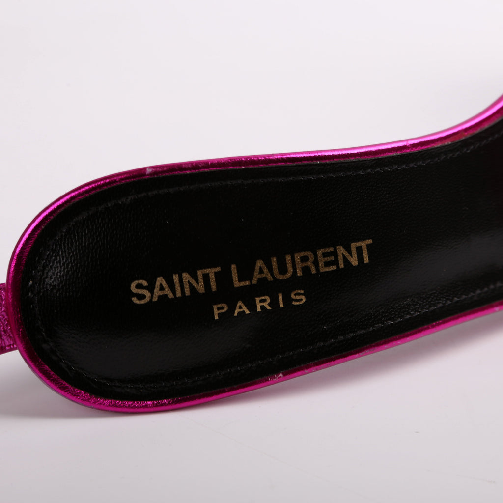 SAINT LAURENT Metallic Lambskin Lexi Ankle Strap Sandals Size 39.5