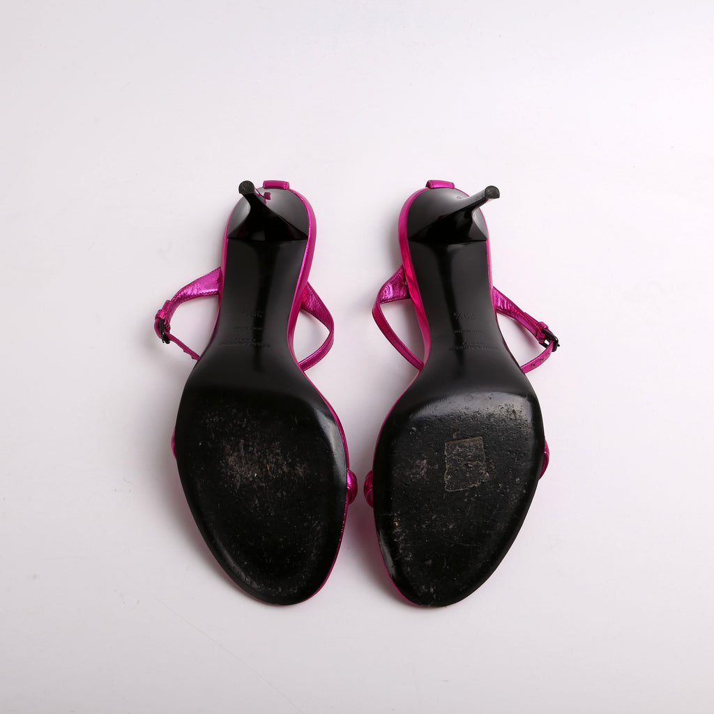 SAINT LAURENT Metallic Lambskin Lexi Ankle Strap Sandals Size 39.5