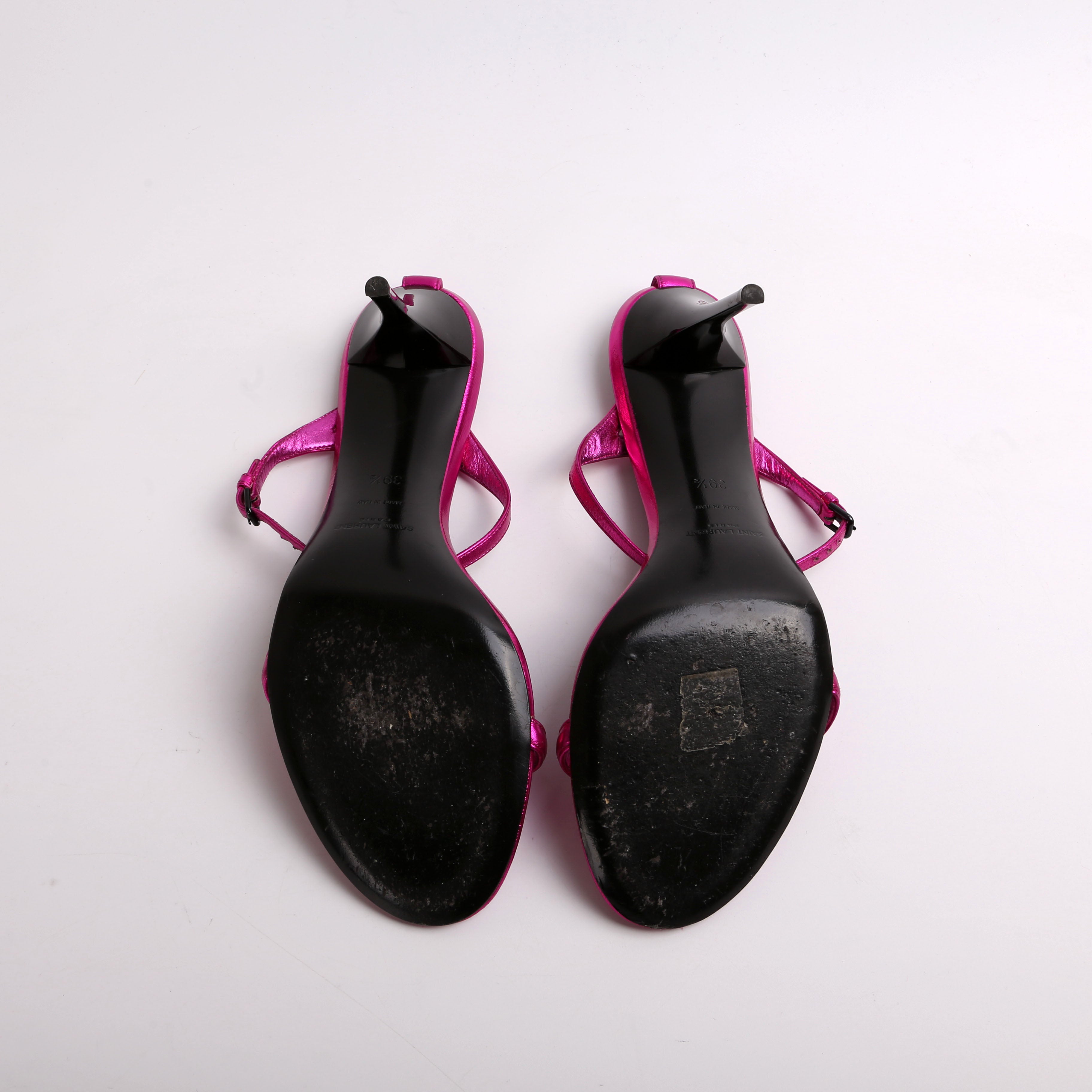 SAINT LAURENT Metallic Lambskin Lexi Ankle Strap Sandals Size 39.5