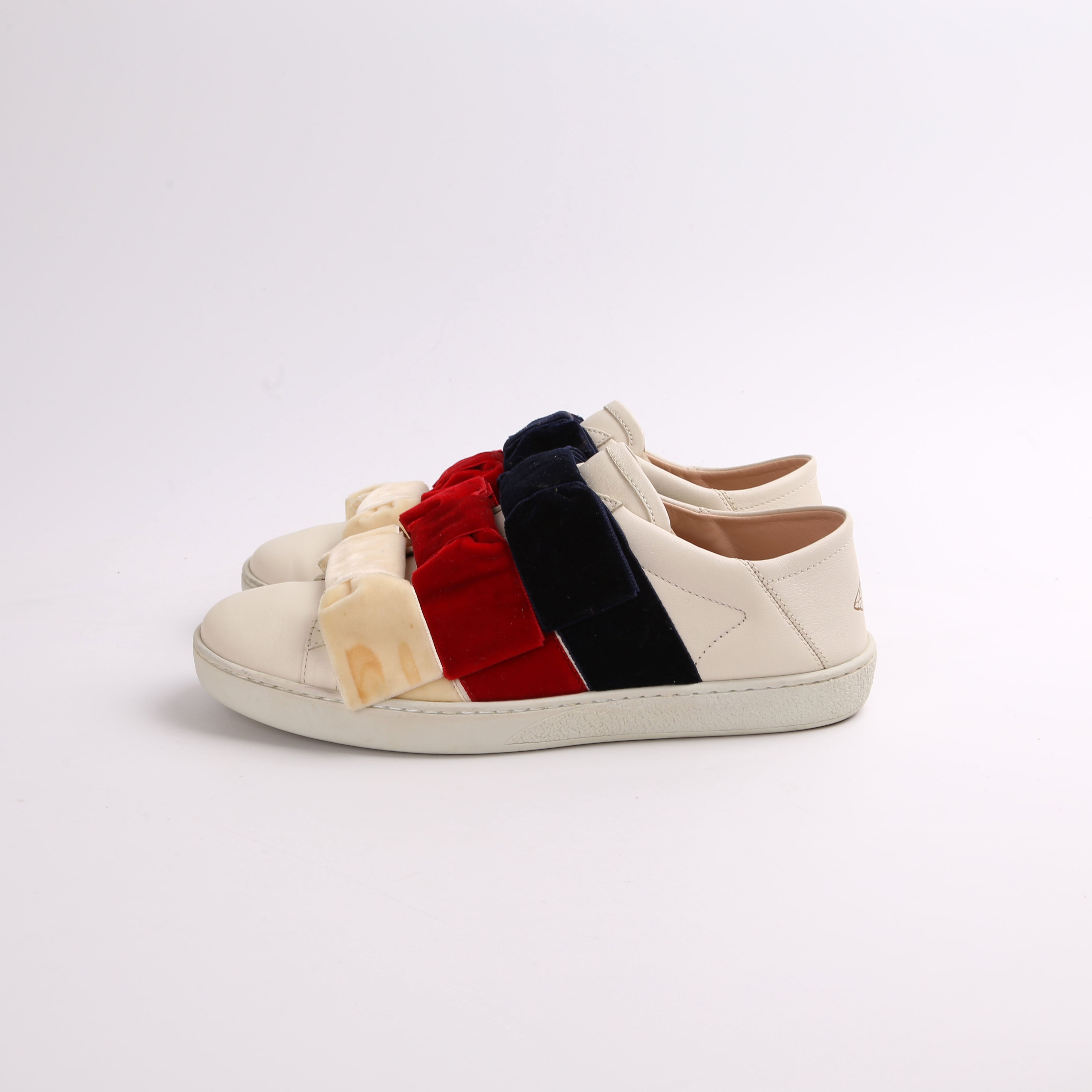 Gucci Leather Ace Low Ribbon Sneakers Sz 37