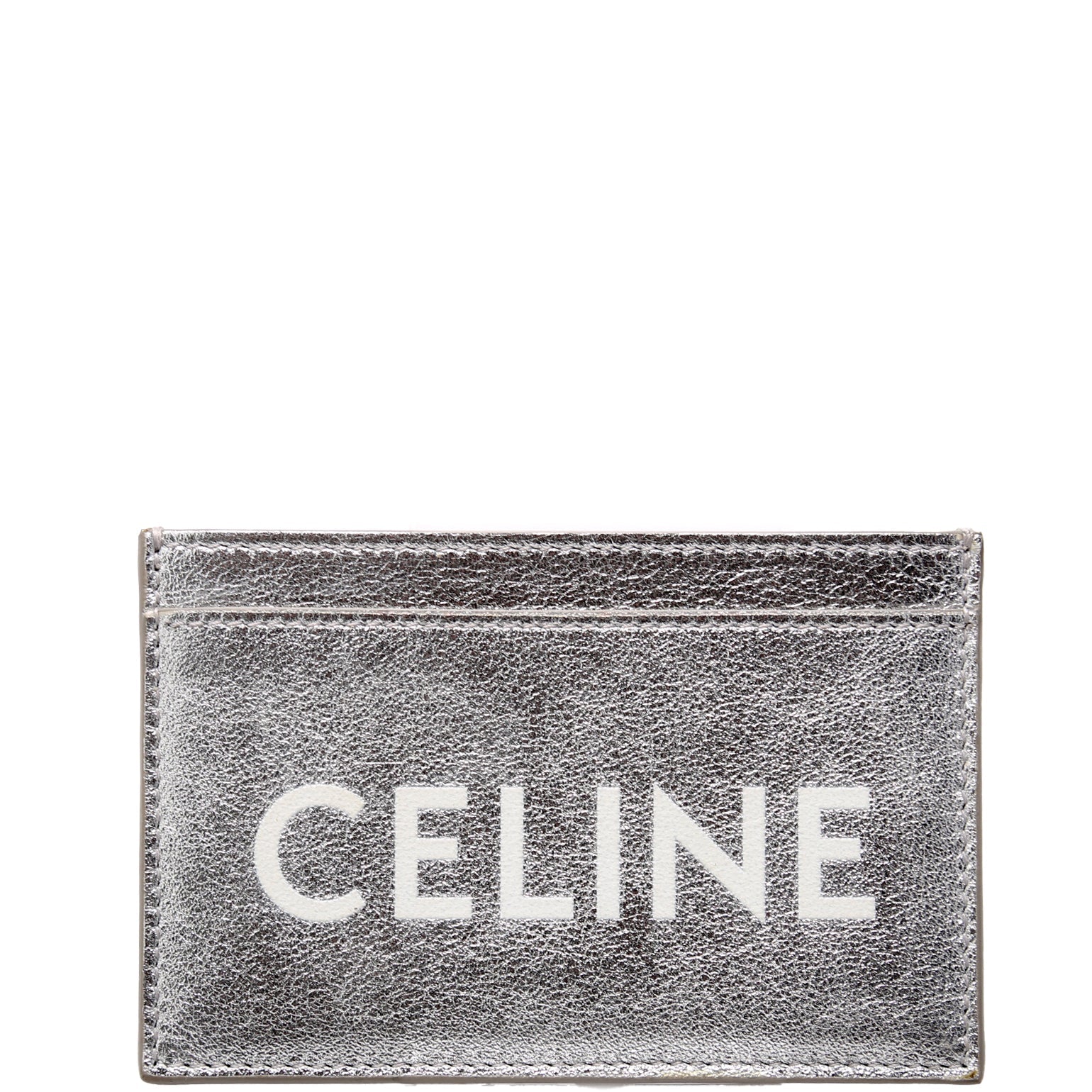 Logo Leather Card Holder Silver