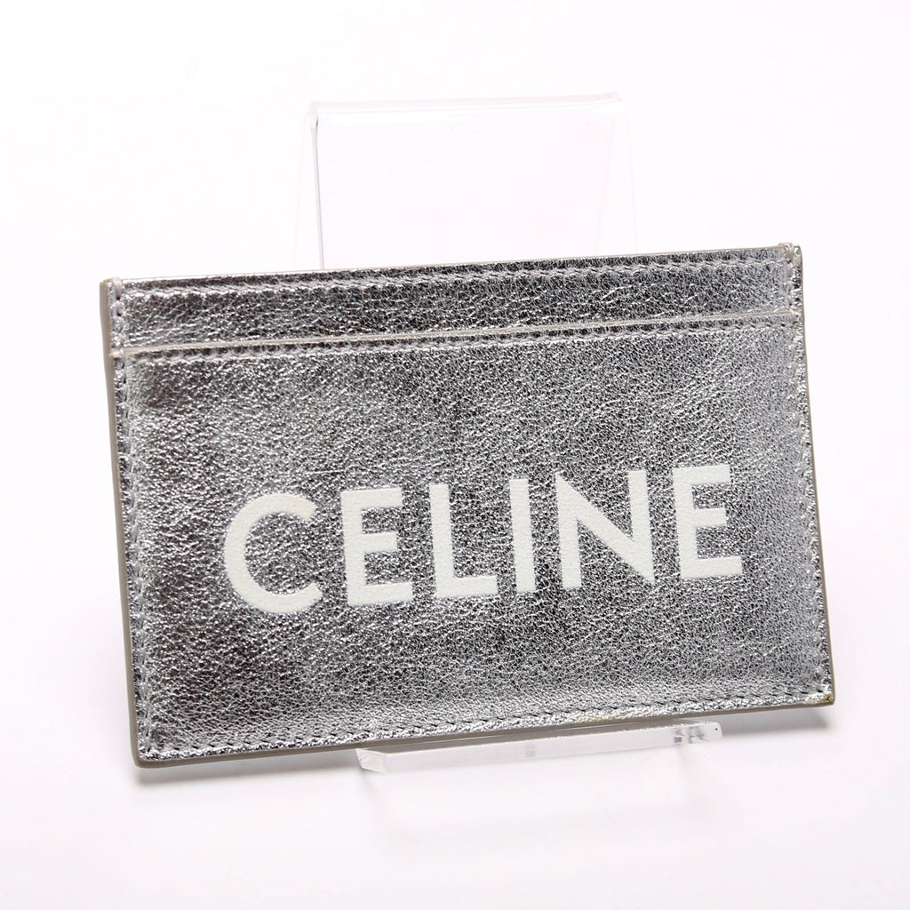Logo Leather Card Holder Silver