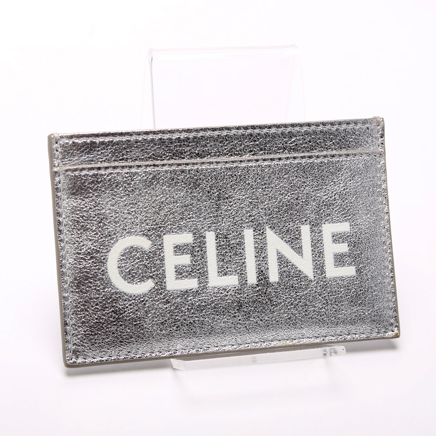 Logo Leather Card Holder Silver