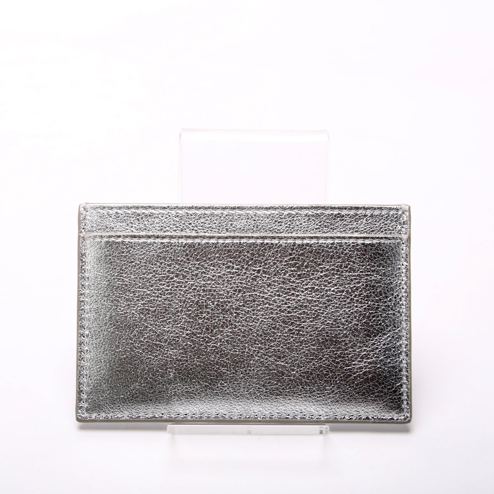Logo Leather Card Holder Silver