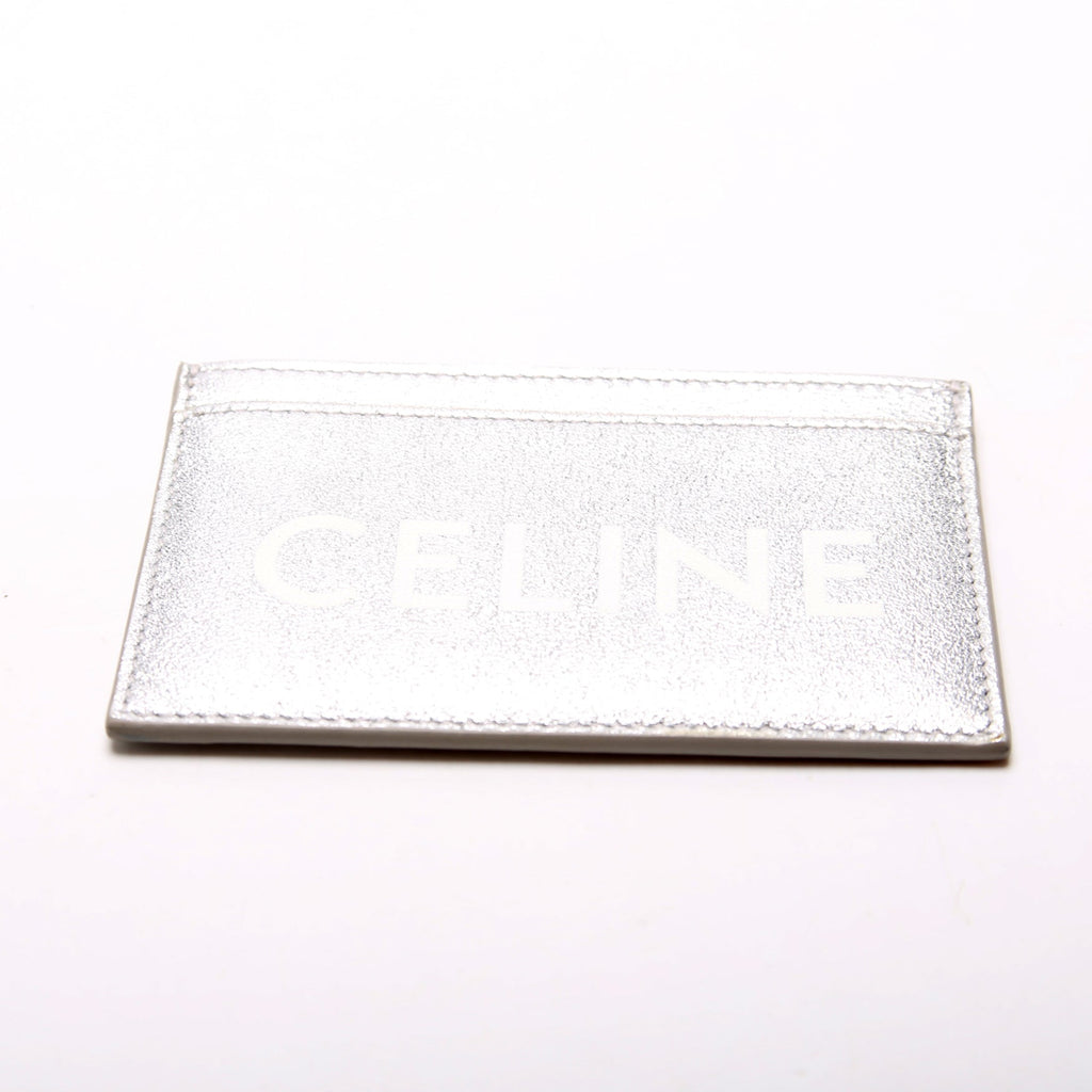 Logo Leather Card Holder Silver