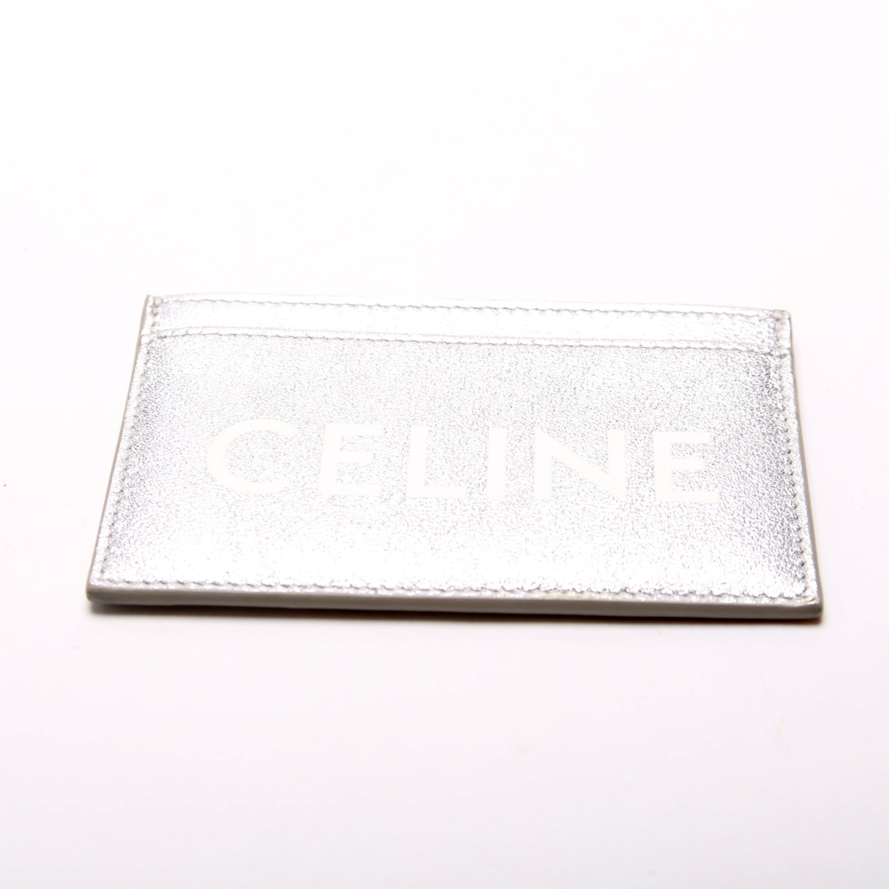 Logo Leather Card Holder Silver